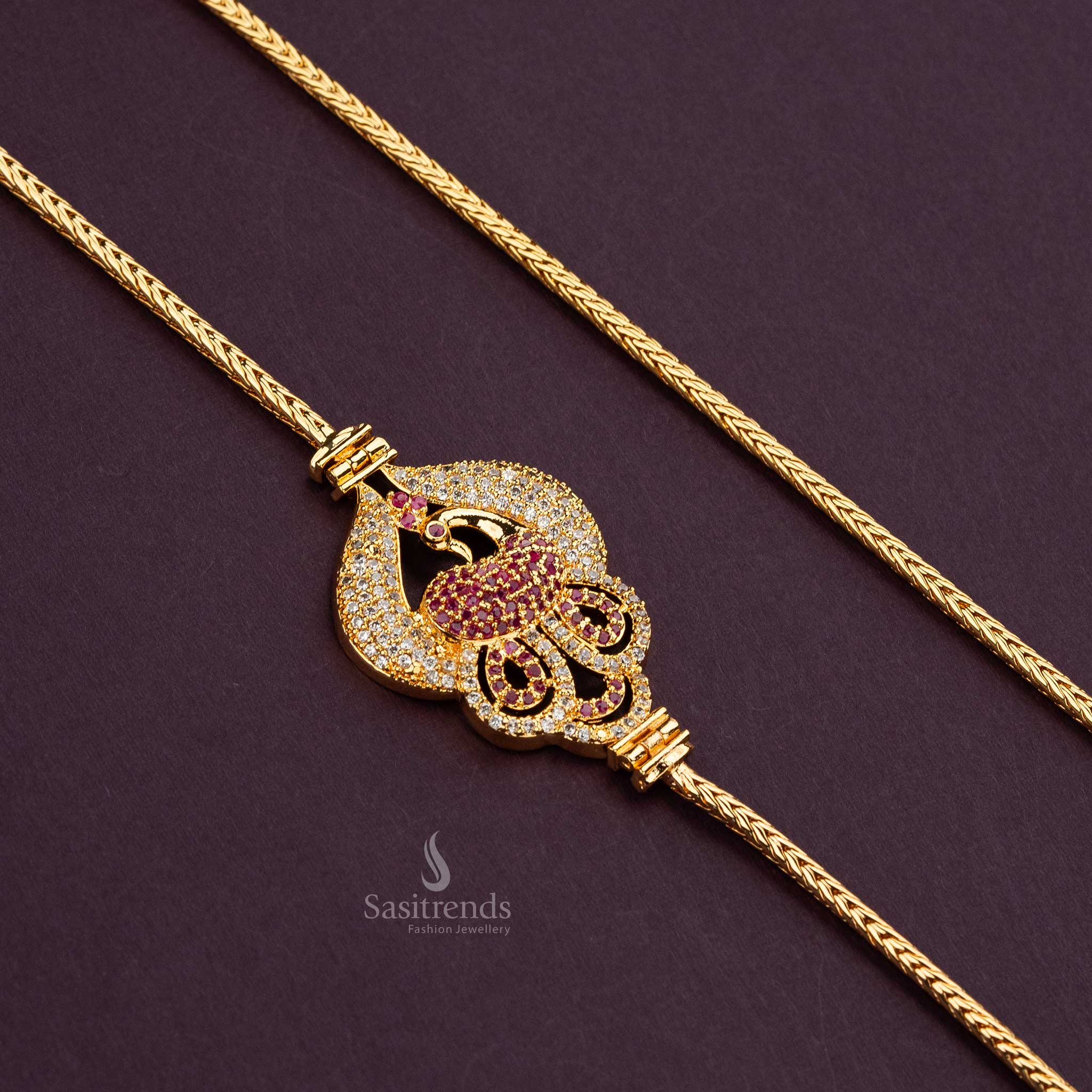 Latest Peacock Motif Micro Gold Plated Mugappu Chain for Women | Sasitrends - Image 9