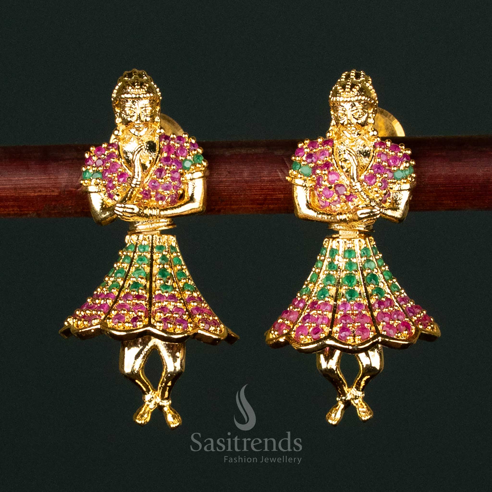 Exquisite Butta Bomma Motif Stone Jhumki Earrings – New Collection in Micro Gold Plating for Traditional Wear - Image 4