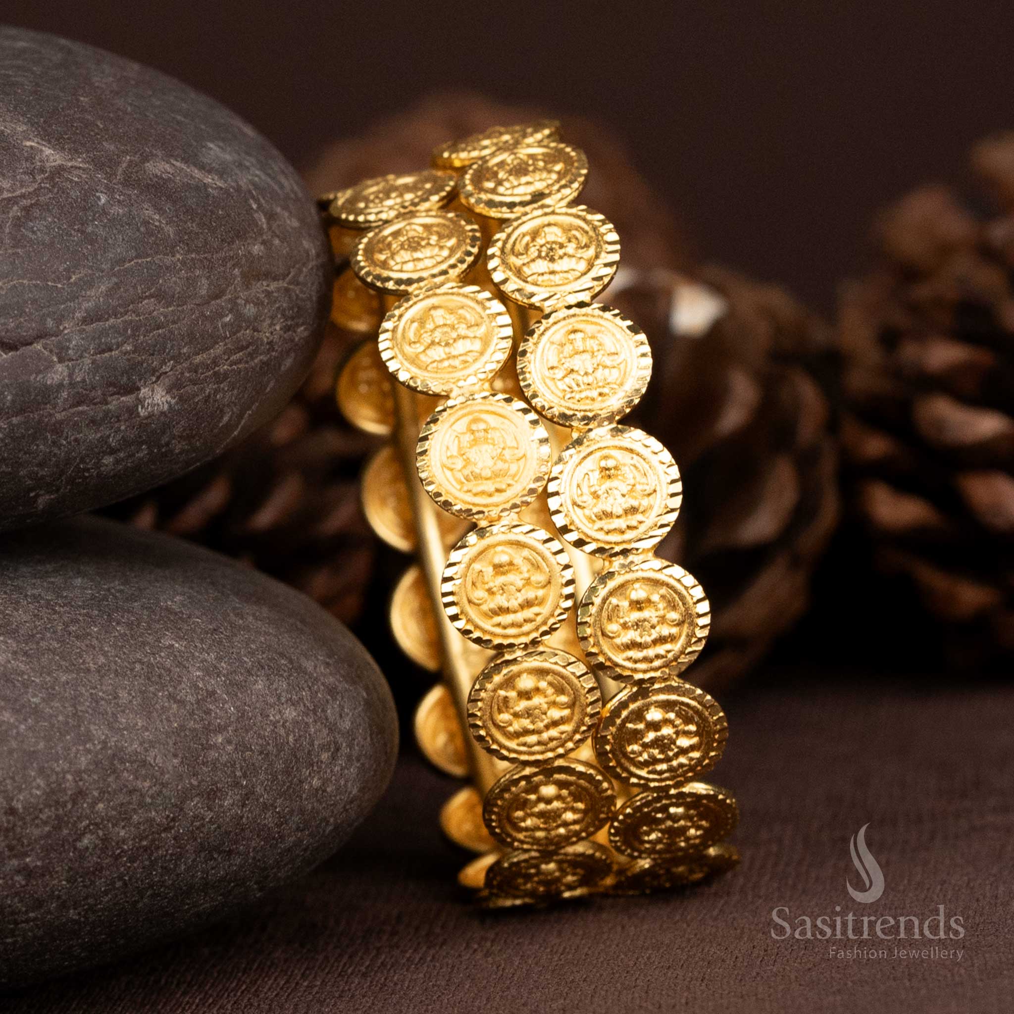 Stunning Gold Plated Lakshmi Coin Design Forming Bangles - Traditional Temple Jewellery - Sasitrends