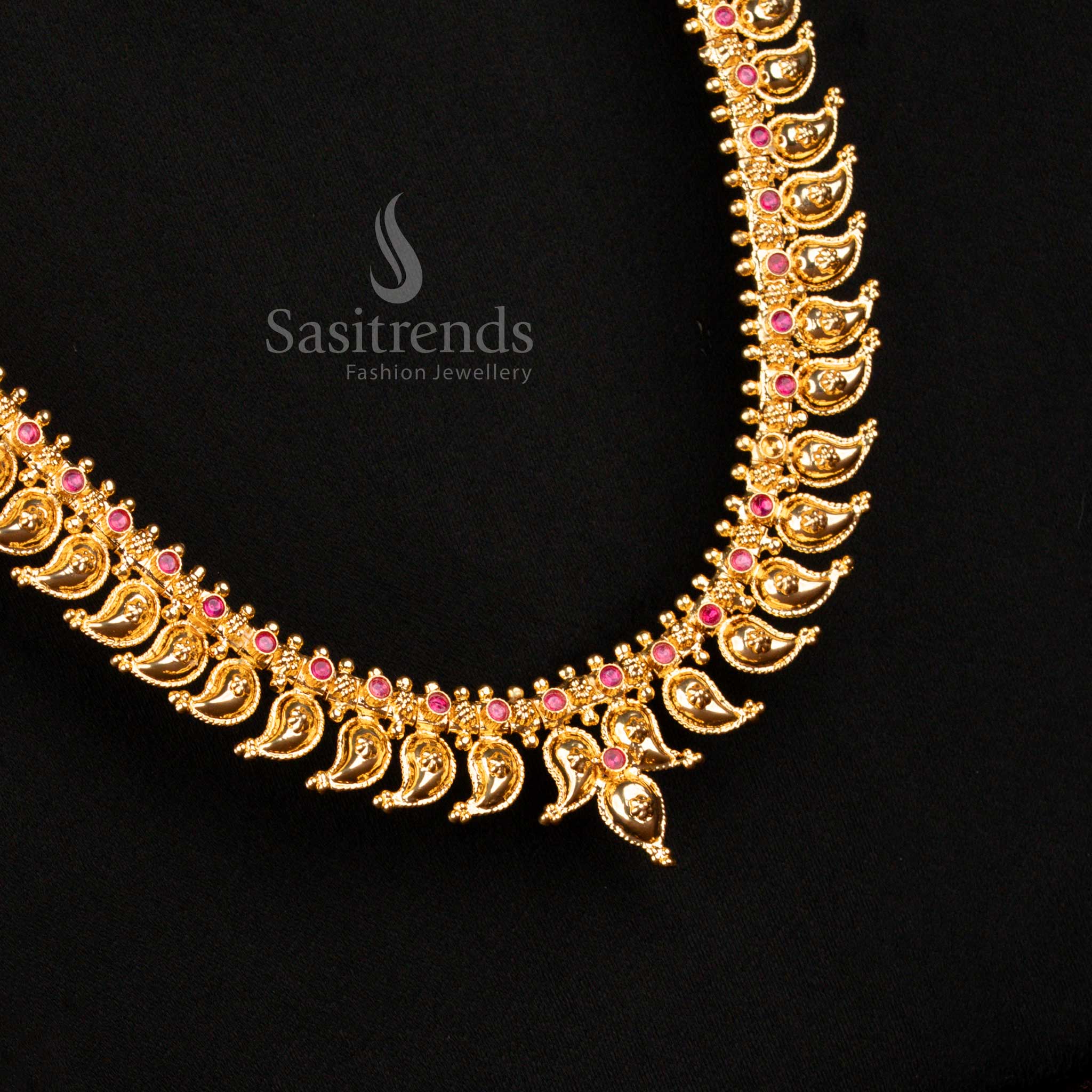 Guaranteed One Gram Micro Gold Plated Kerala Necklace Jewellery | Mango & Lakshmi Coin - Image 18