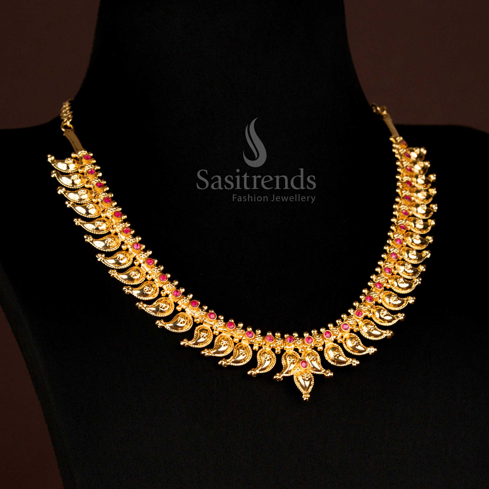 Guaranteed One Gram Micro Gold Plated Kerala Necklace Jewellery | Mango & Lakshmi Coin - Image 20