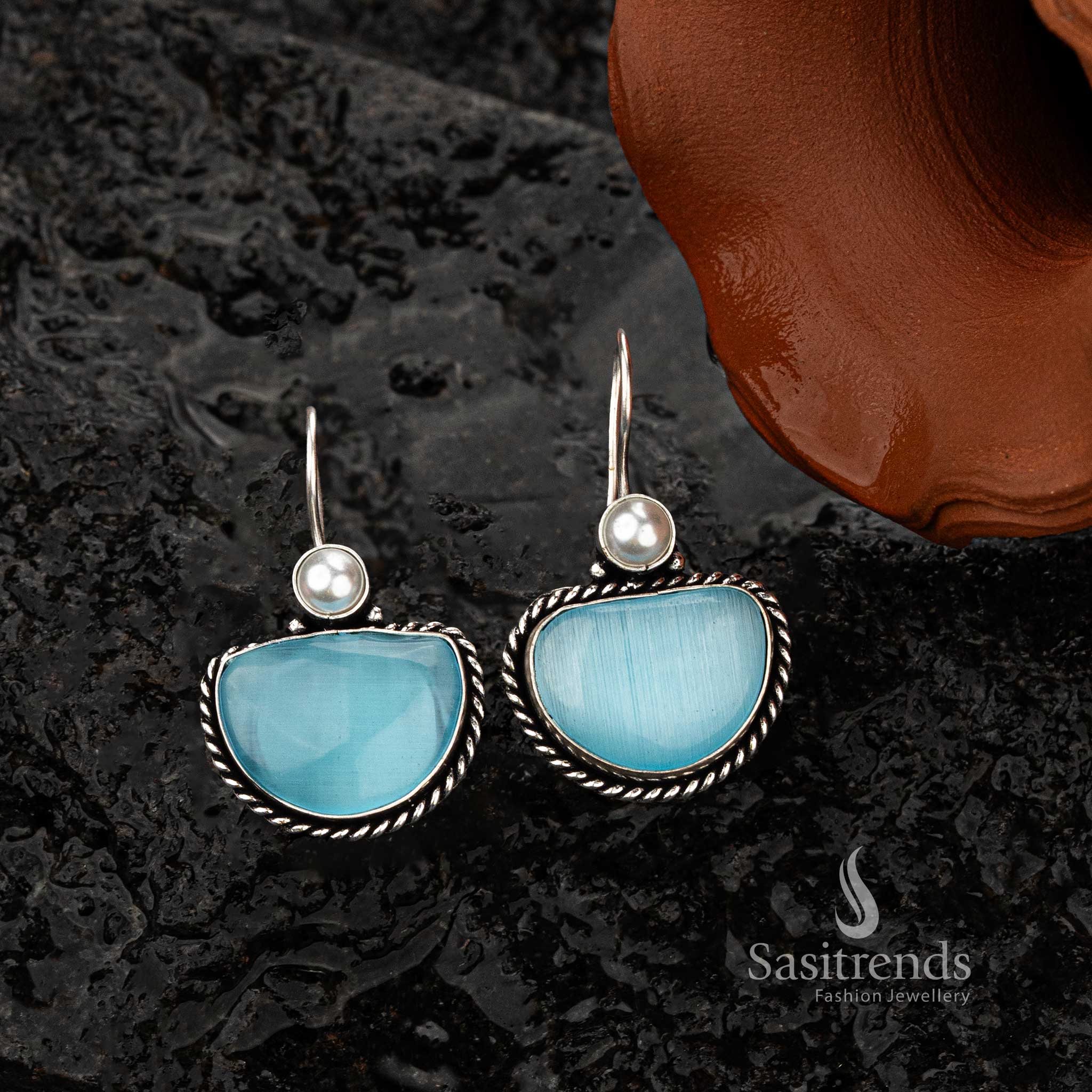 Gorgeous Oxidised Silver Earrings with Unique Stone Color Variations - Sasitrends - Image 13