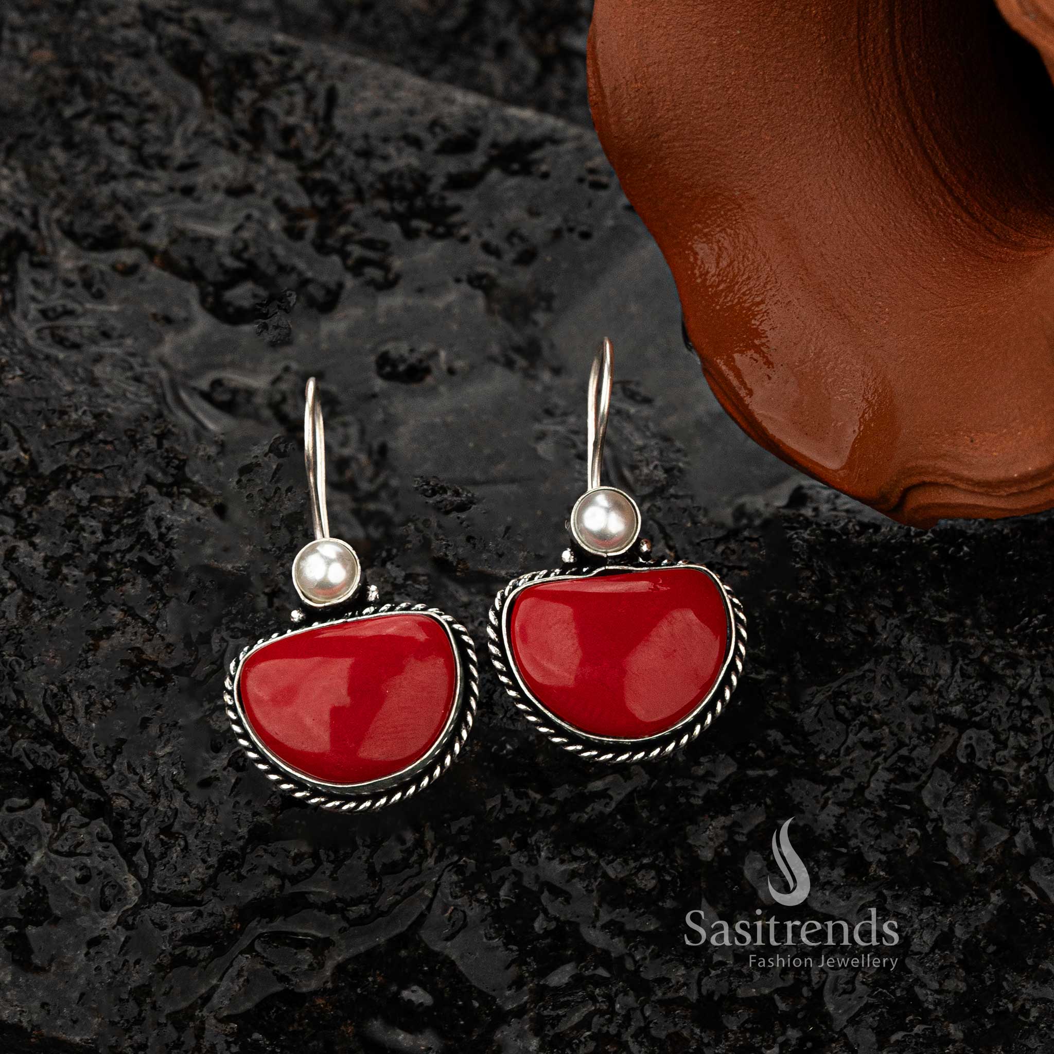 Gorgeous Oxidised Silver Earrings with Unique Stone Color Variations - Sasitrends - Image 14