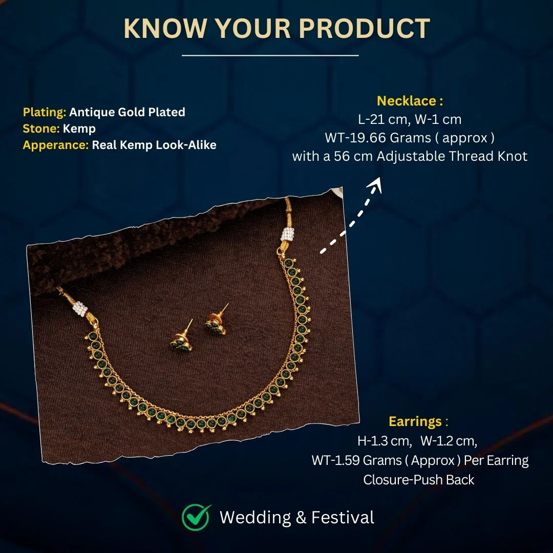 Elegant Classic  Matte Gold Plated Necklace Jewellery Set with Round Stones - Sasitrends - Image 2