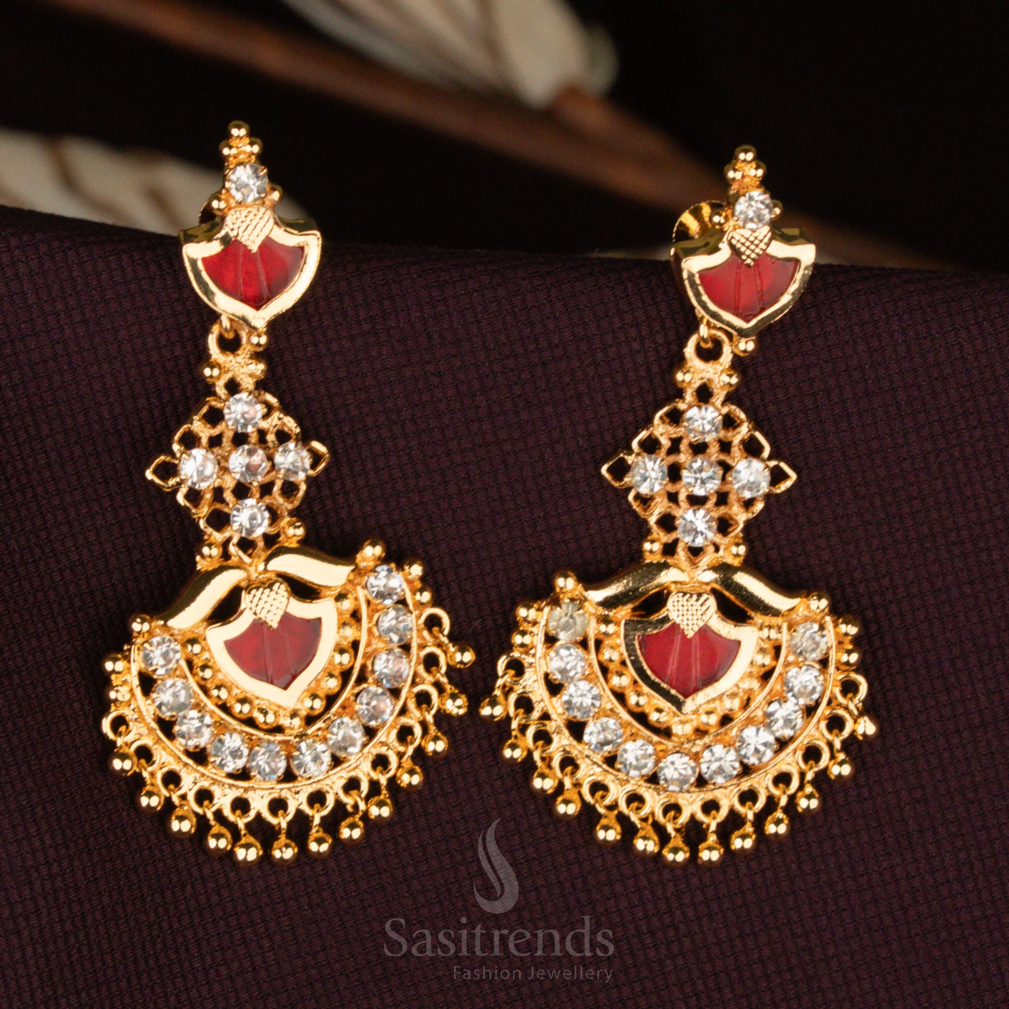 Kerala-Style One Gram Micro Gold Plated Palakka Hanging Earrings with Golden Balls and Palakka Studs – Traditional & Festive Wear - Sasitrends - Image 6