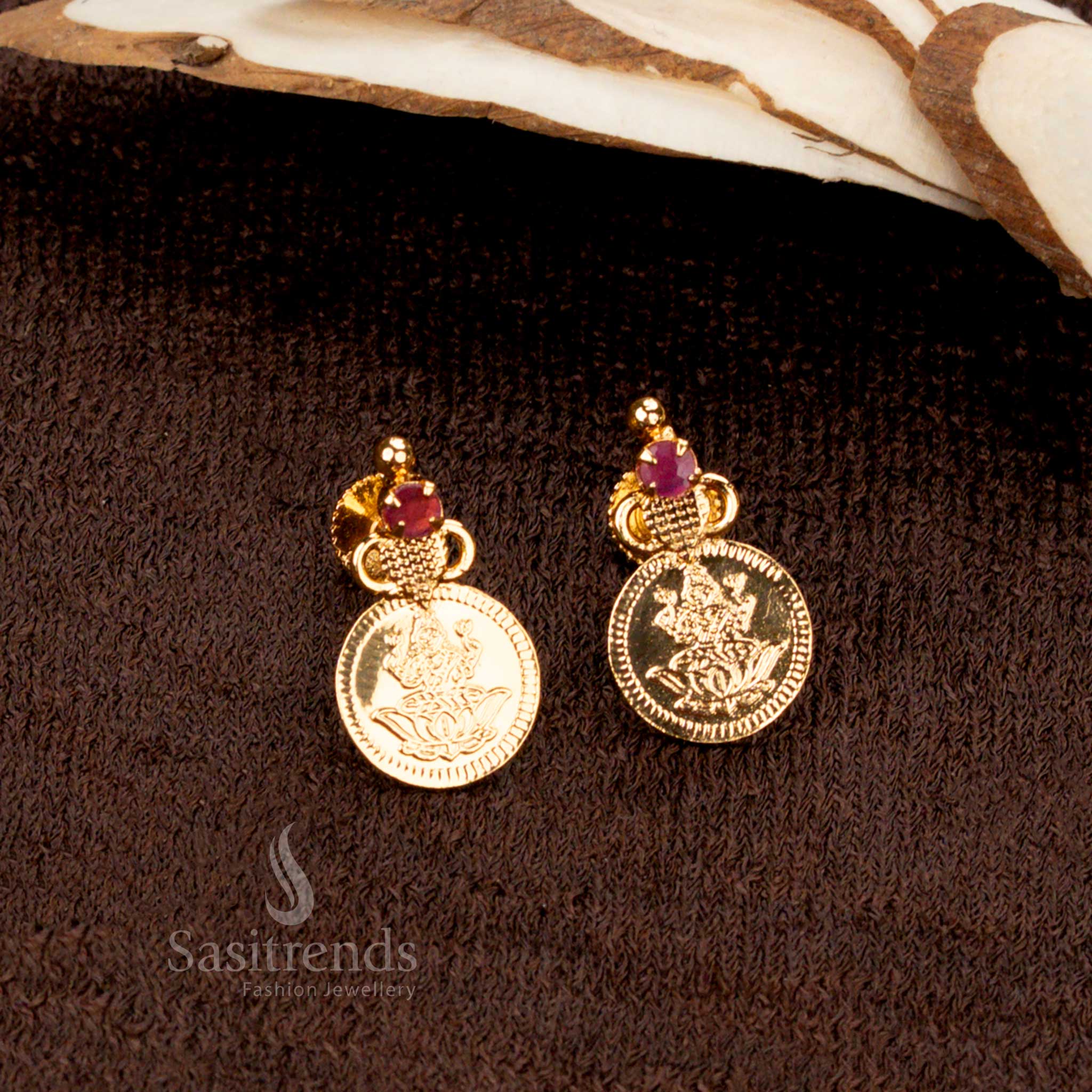 Elegant Micro Gold Plated Lakshmi Coin Necklace Jewellery Set – One Gram Jewellery, Central Large Coin with Medium Side Coins - Sasitrends - Image 5