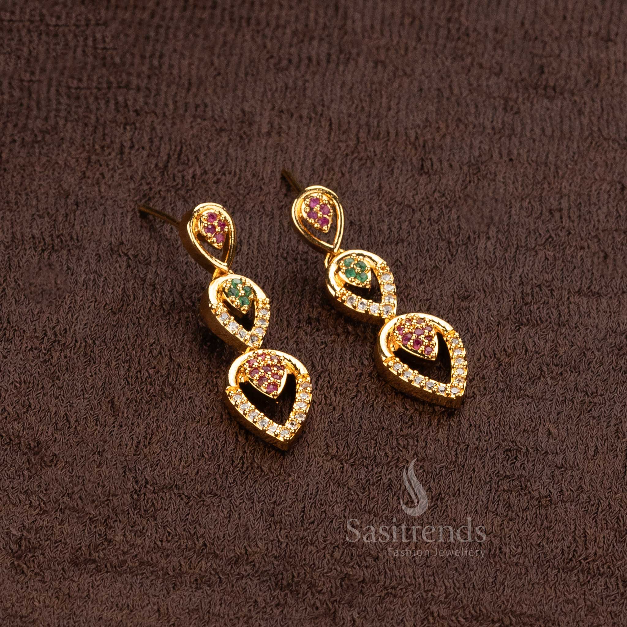 Sasitrends - Wonderful Micro Gold Plated Guaranteed American Diamond Teardrop Stone Necklace Jewellery Set - Image 4
