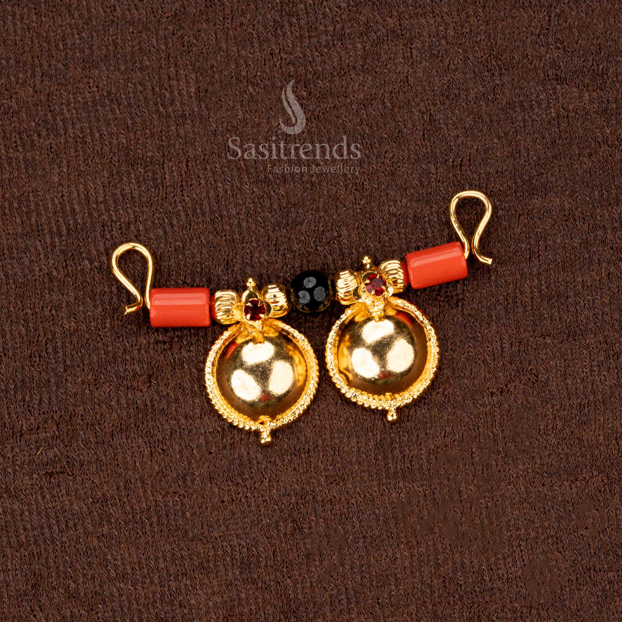 Elegant Micro Gold Plated Traditional Thali Pendant with Black Beads, Pavalam & AD Stones - Sasitrends - Image 2