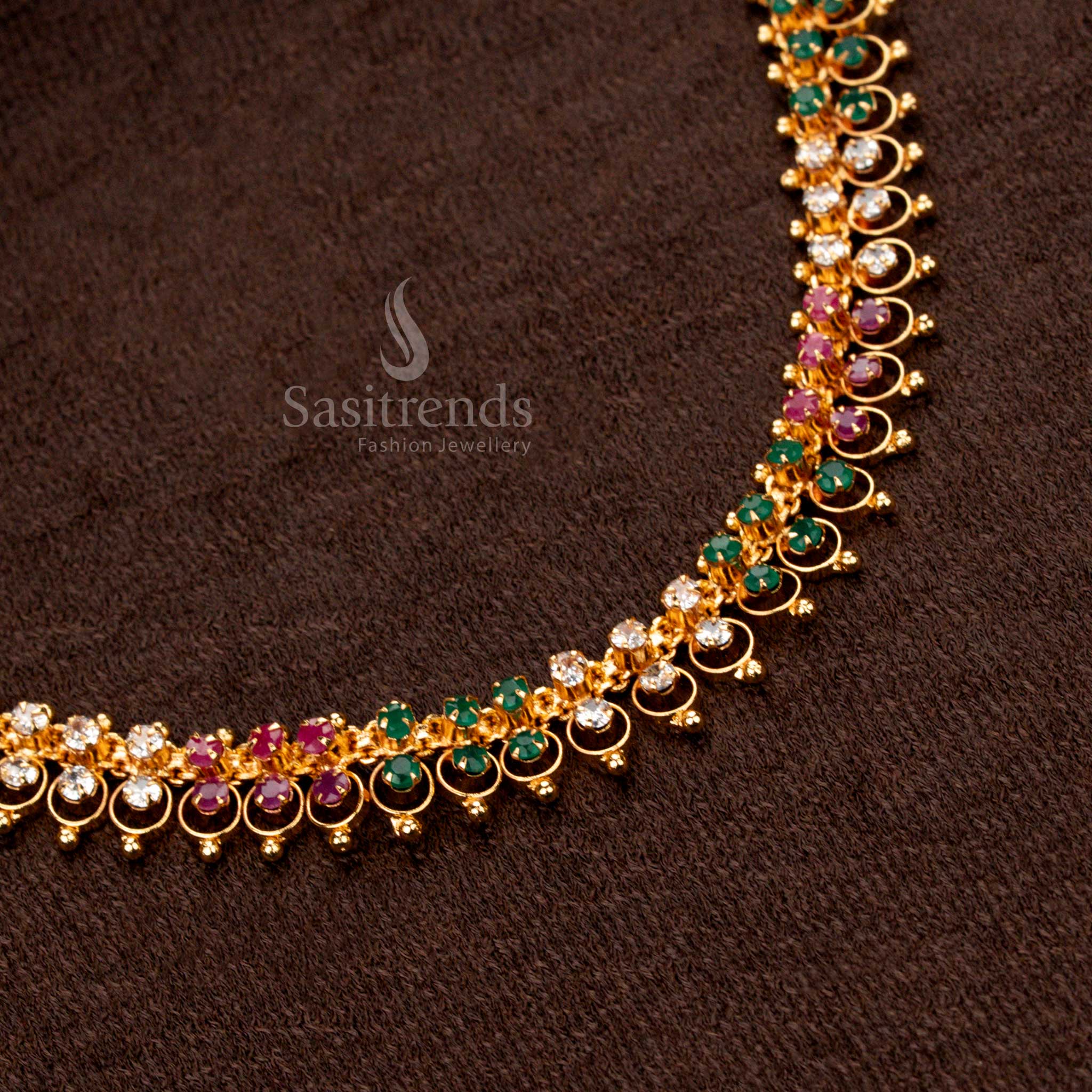 Micro Gold Plated Traditional Layered AD Stone Necklace – Intricate Multi-Row Circular Stone - Sasitrends - Image 8