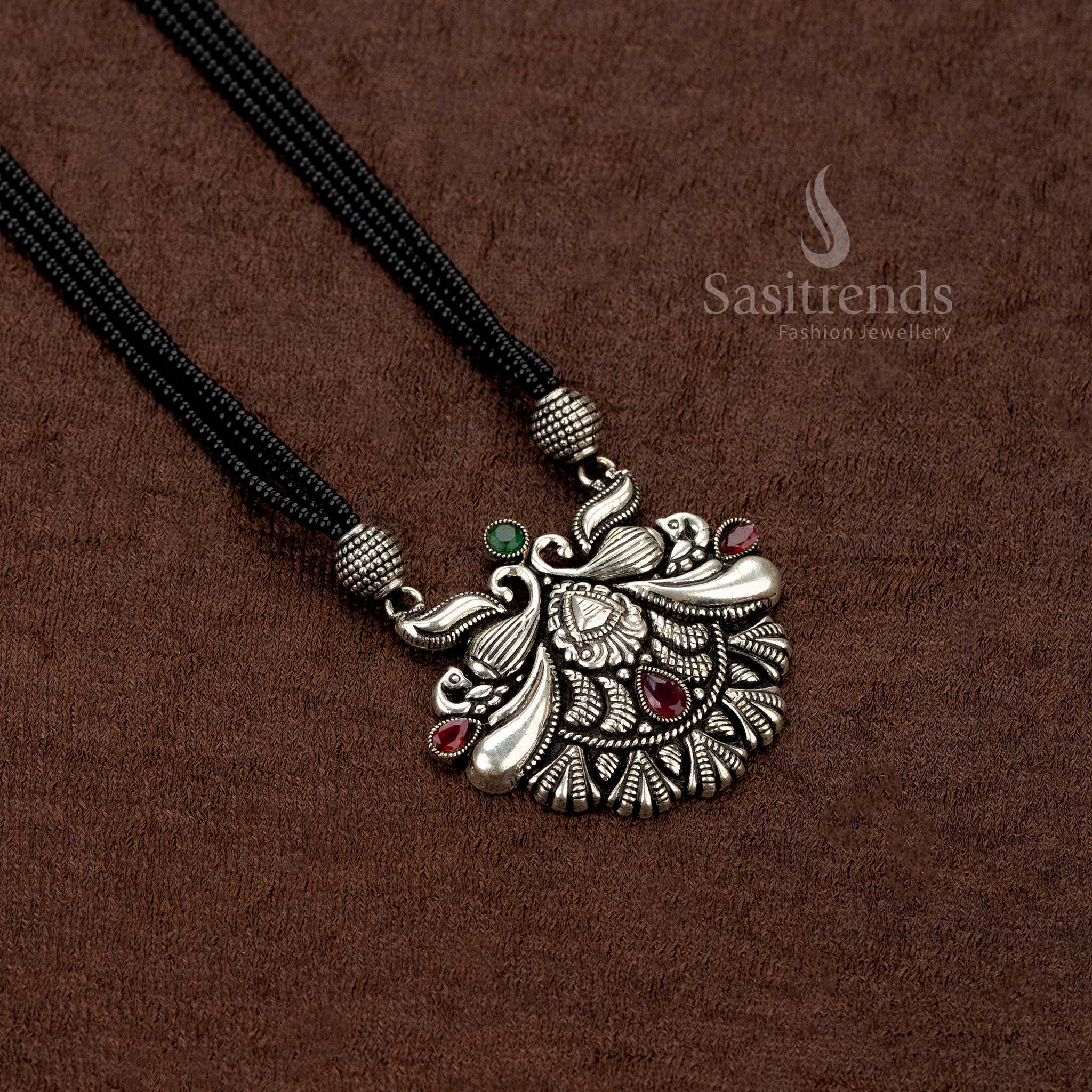 Stunning Oxidised Multi-Strand Black Beaded Necklace Jewellery Set with Intricate Paisley Pendant - Sasitrends - Image 2