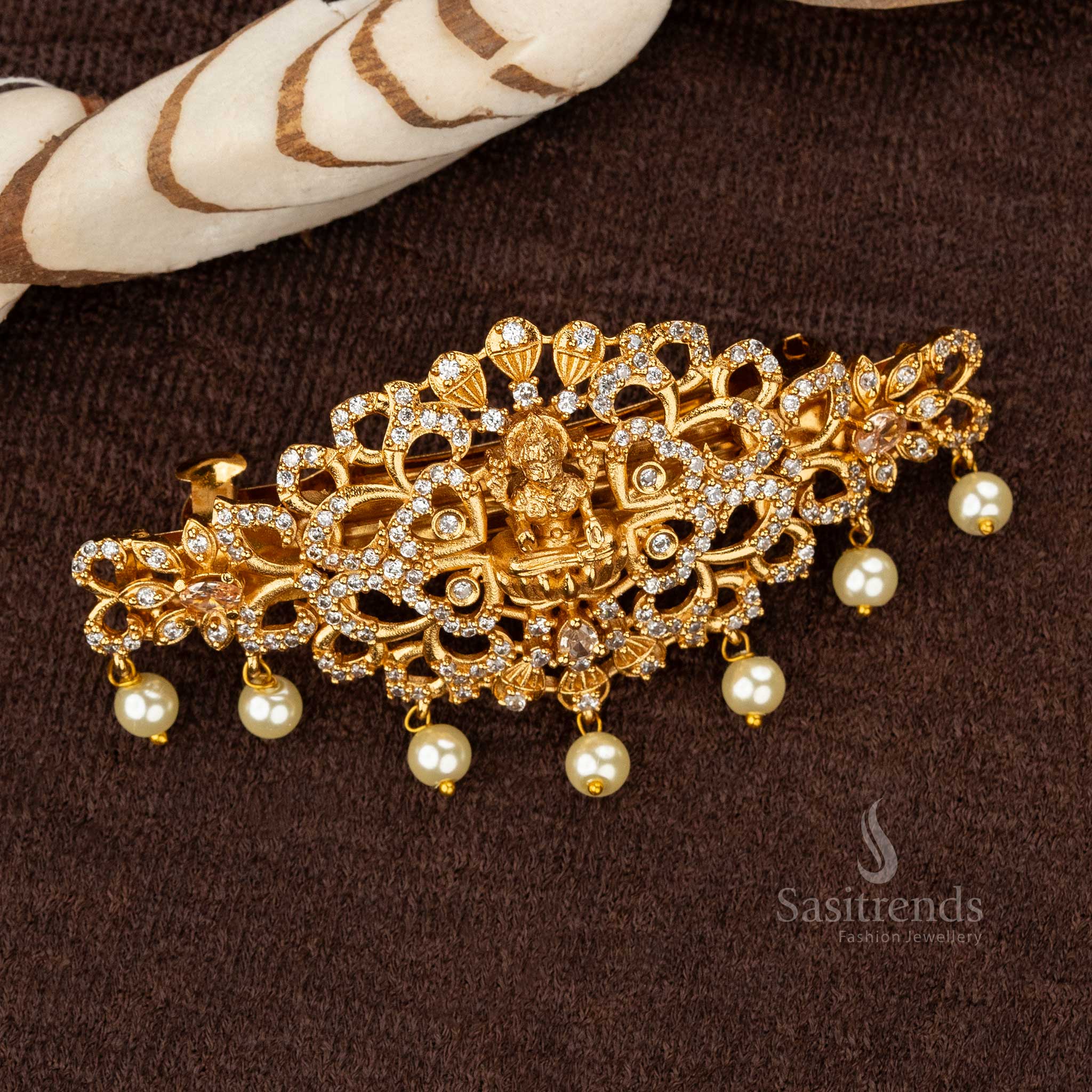 Amazing Premium Matte Gold Temple Hair Clip with Pearl Hangings in Multiple Colors - Sasitrends - Image 4