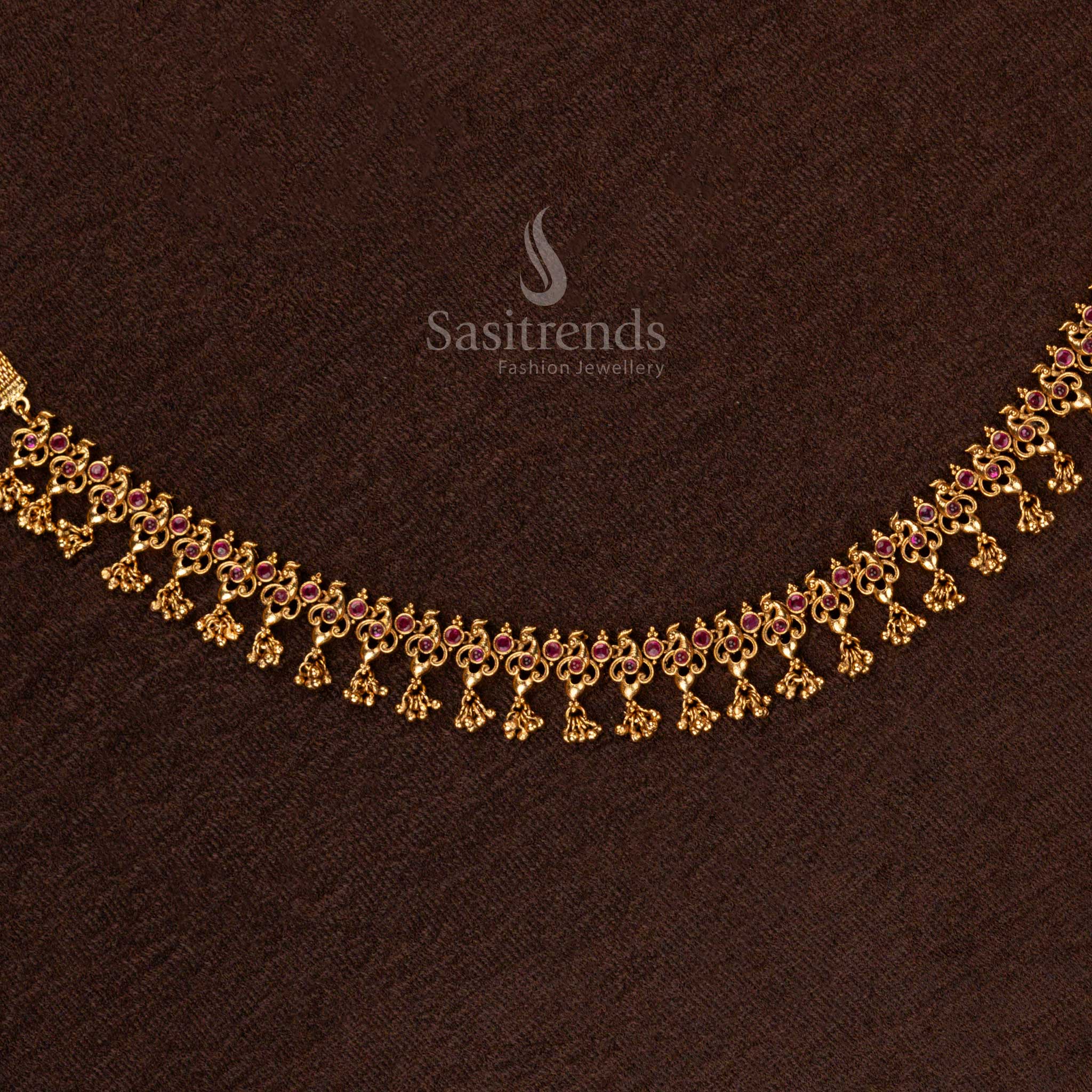 Stunning Premium Temple Matte Gold Plated Hip Belt | Peacock & Floral Design | AD Stones | Festive & Bridal Waist Chain - Sasitrends - Image 2