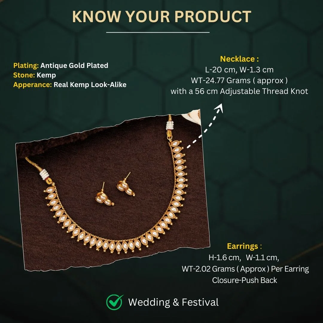 Elegant Classic Traditional Matte Gold Plated Necklace Jewellery Set with Oval Stones - Sasitrends - Image 2