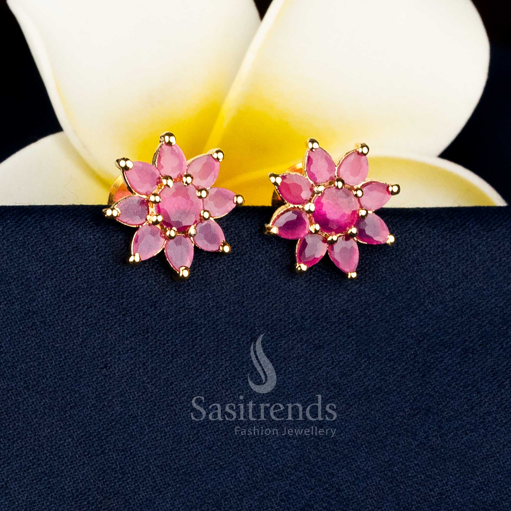 Graceful Micro Gold Plated Teardrop Floral AD Stone and Pearl Stud Earrings for Family and Festive Occasions - Image 8