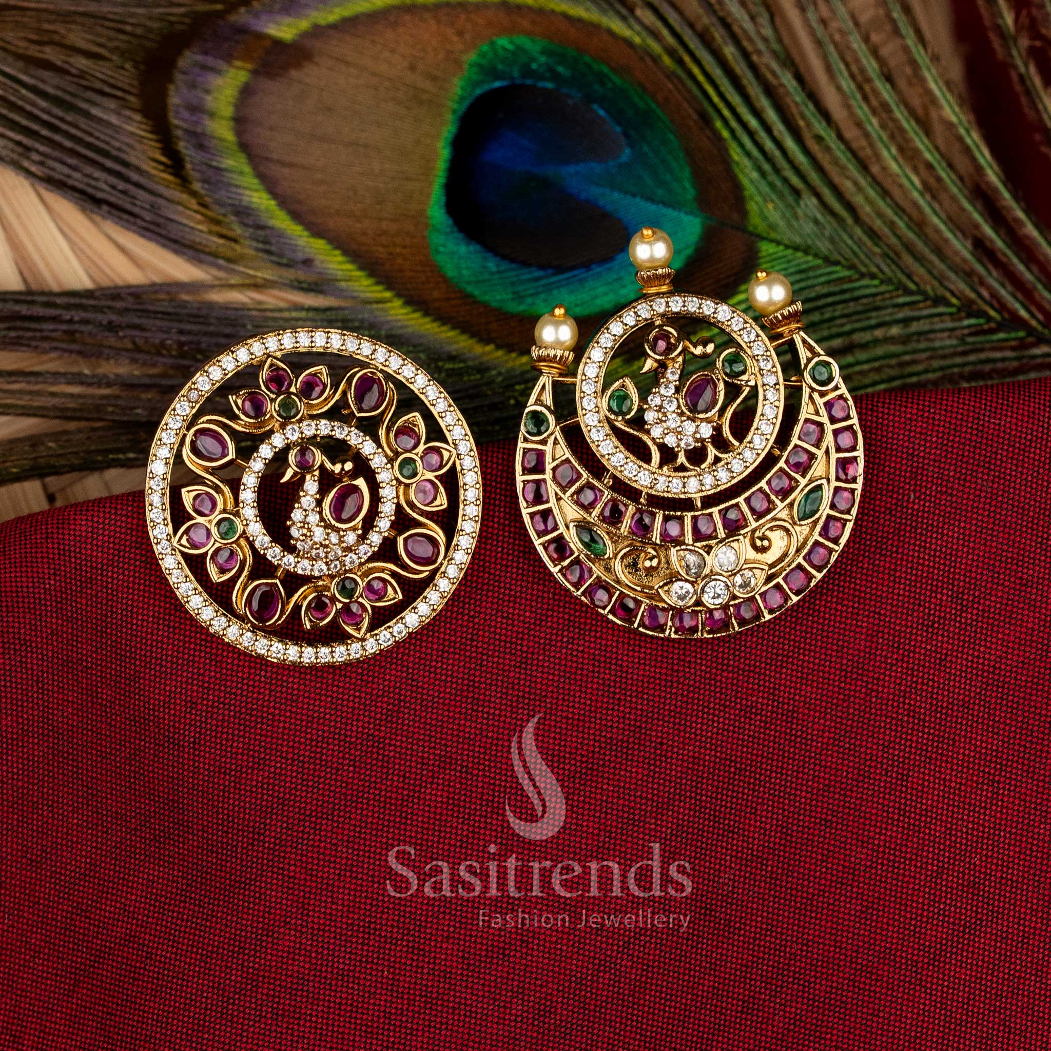 Graceful Temple Matte Gold Plated Round Floral Crescent Starburst Jadai Billai Hair Accessories - Image 8