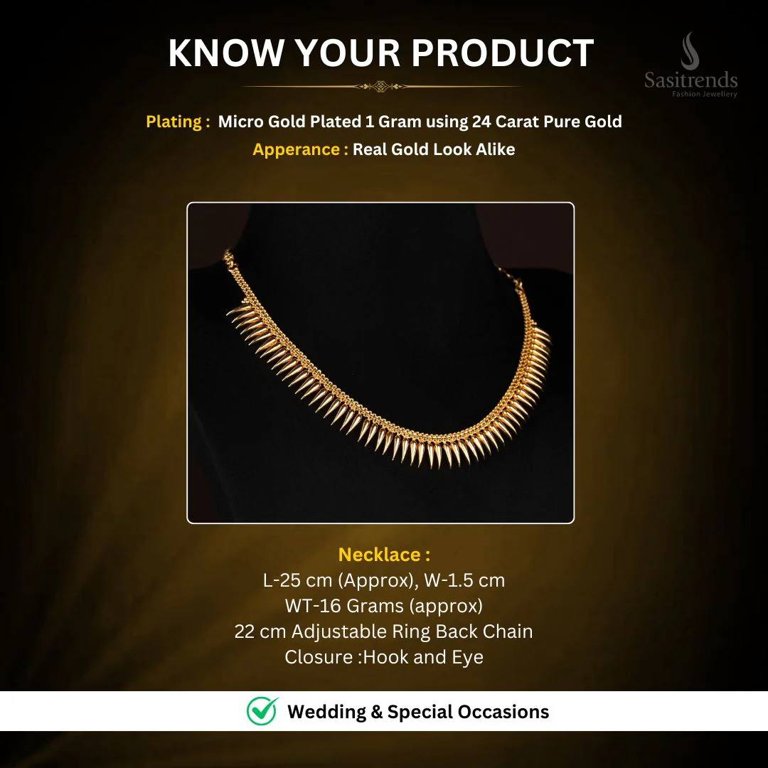 Guaranteed 24K Micro Gold Plated Mullapoo Necklace | Kerala Traditional Onam Jewellery - Image 2