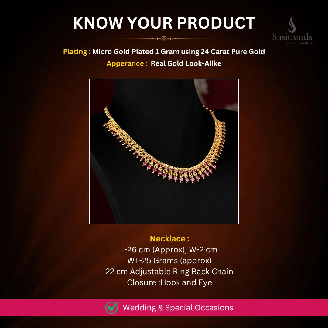 Micro Gold Plated Traditional Intricate Leaf Lattice Designer AD Stone Necklace with Rich Hanging Drop Pattern | 24K Gold Finish Grand Festive & Wedding Collection - Image 2