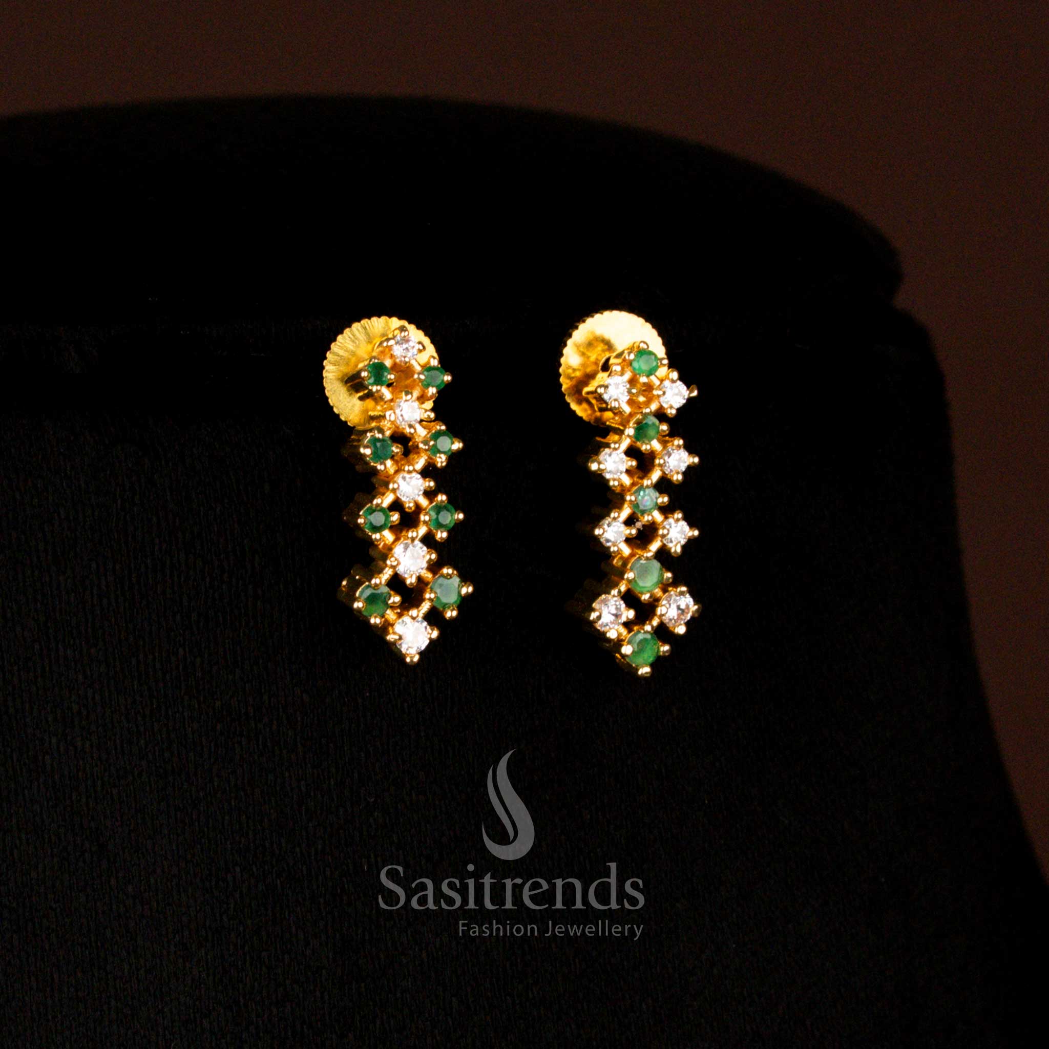 Dazzling American Diamond Micro Gold Plated Necklace Jewellery Set - Geometric Cluster Design  - Sasitrends - Image 26