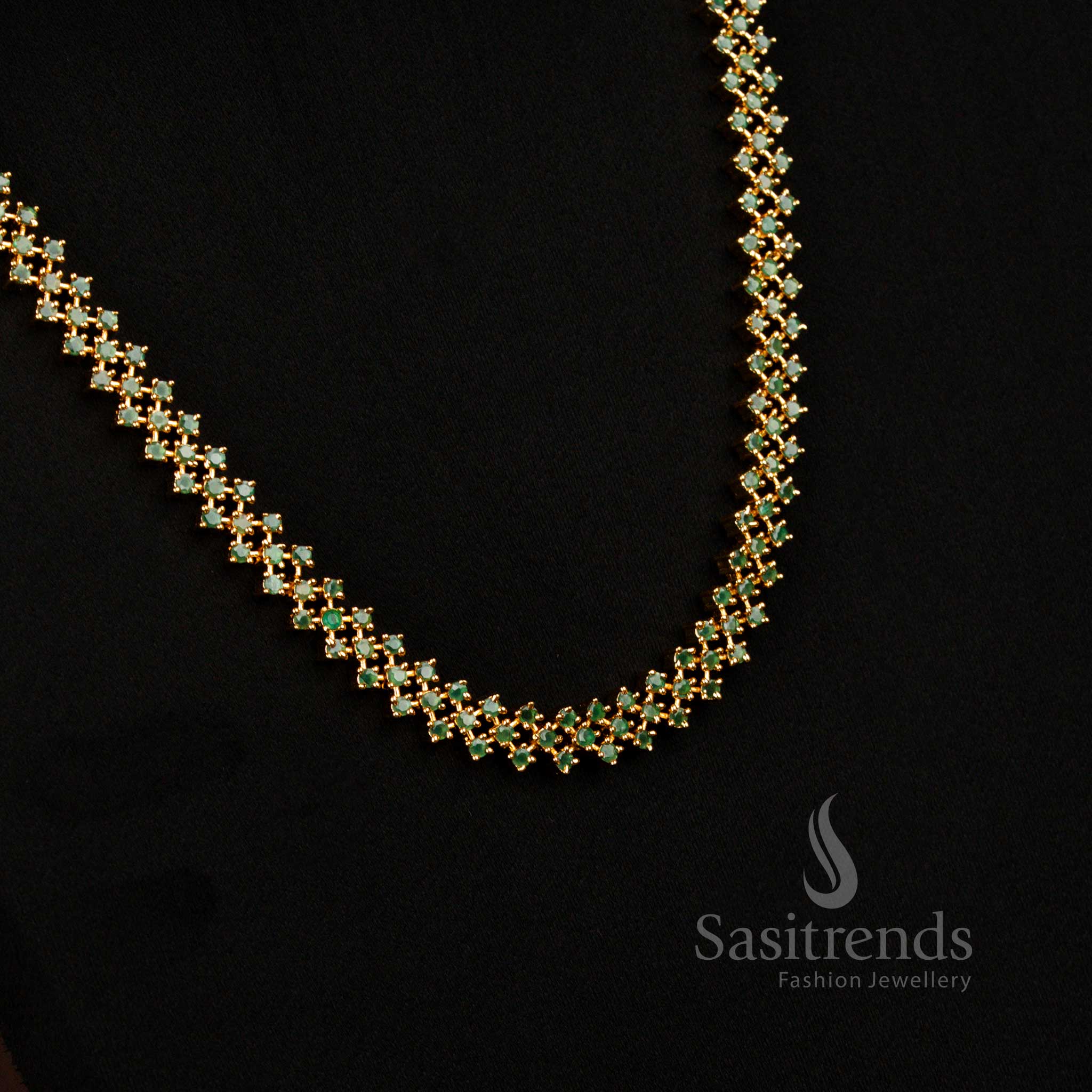 Dazzling American Diamond Micro Gold Plated Necklace Jewellery Set - Geometric Cluster Design  - Sasitrends - Image 35