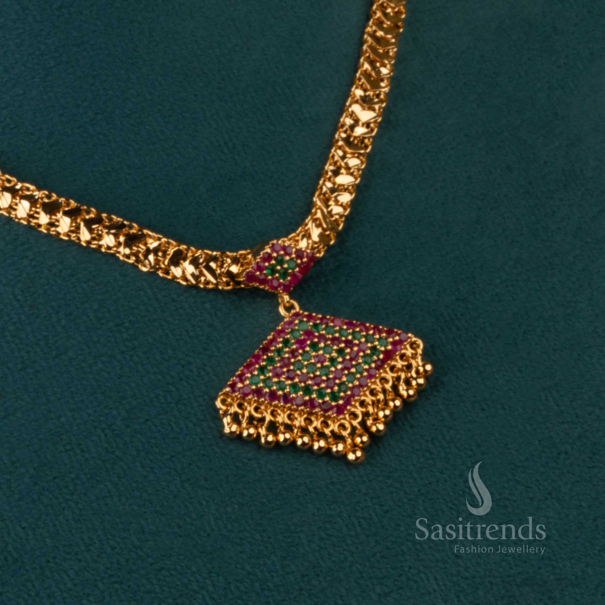 Sasitrends - Elegant One Gram Micro Gold-Plated Chain Triangular Pendant Necklace - Image 2