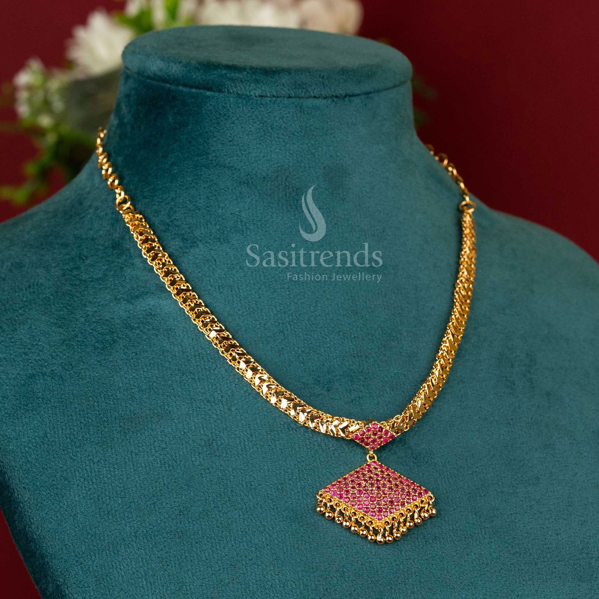 Sasitrends - Elegant One Gram Micro Gold-Plated Chain Triangular Pendant Necklace - Image 6