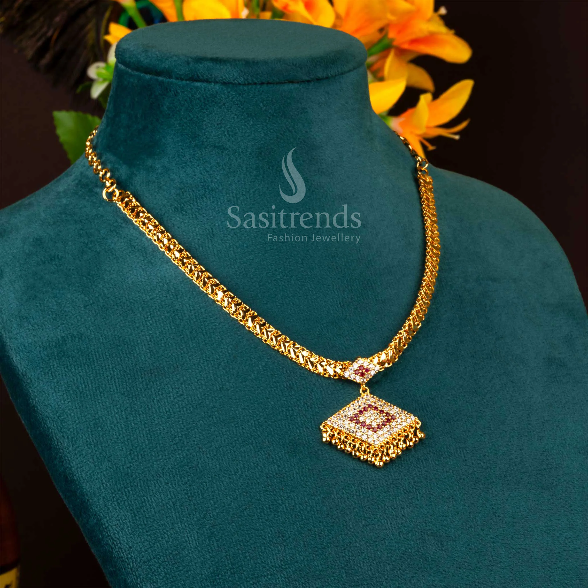 Sasitrends - Elegant One Gram Micro Gold-Plated Chain Triangular Pendant Necklace - Image 8