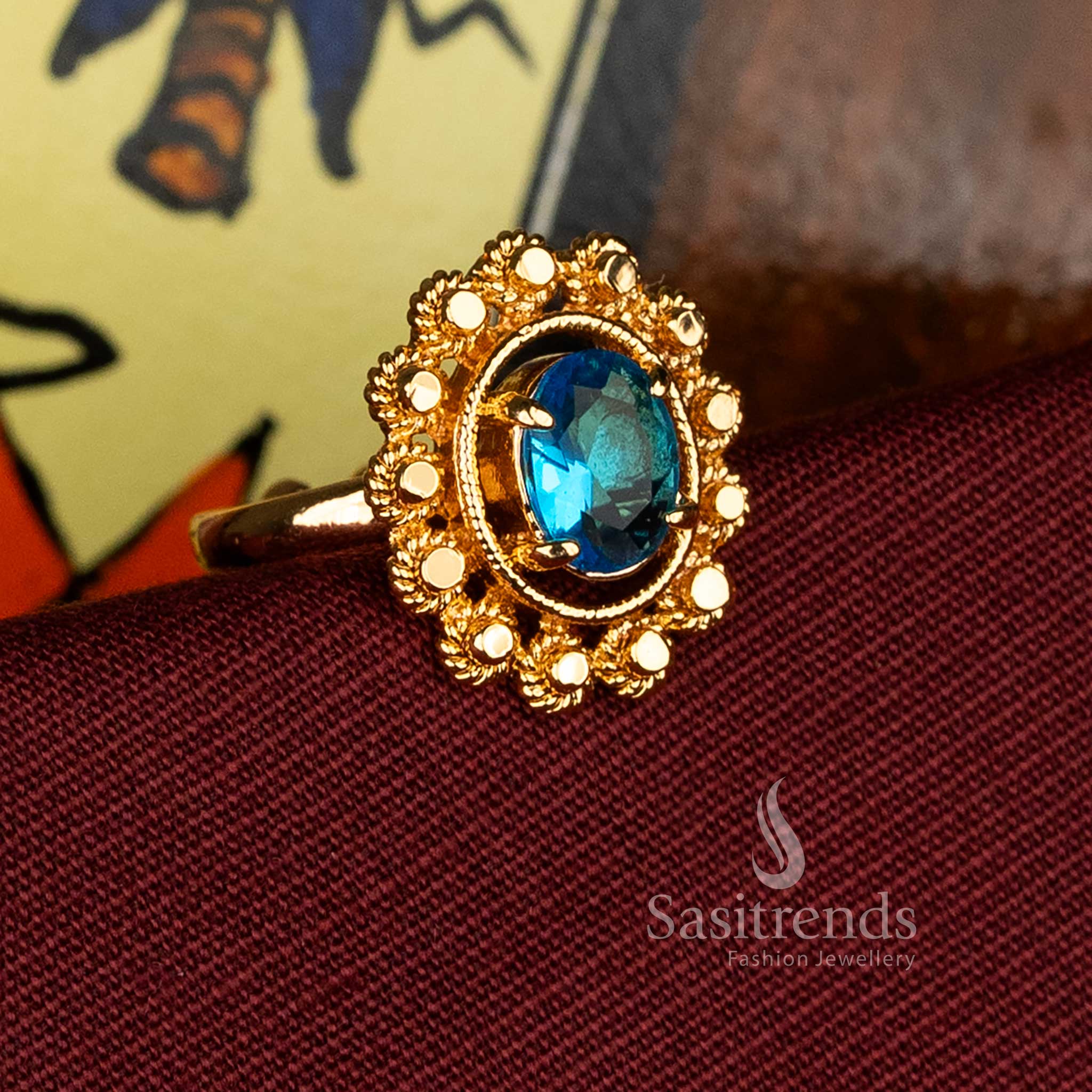 Impon Addigai Panchaloha Micro 24K Pure Gold Plated Traditional AD Stone Floral Ring – Guaranteed Finish - Image 3