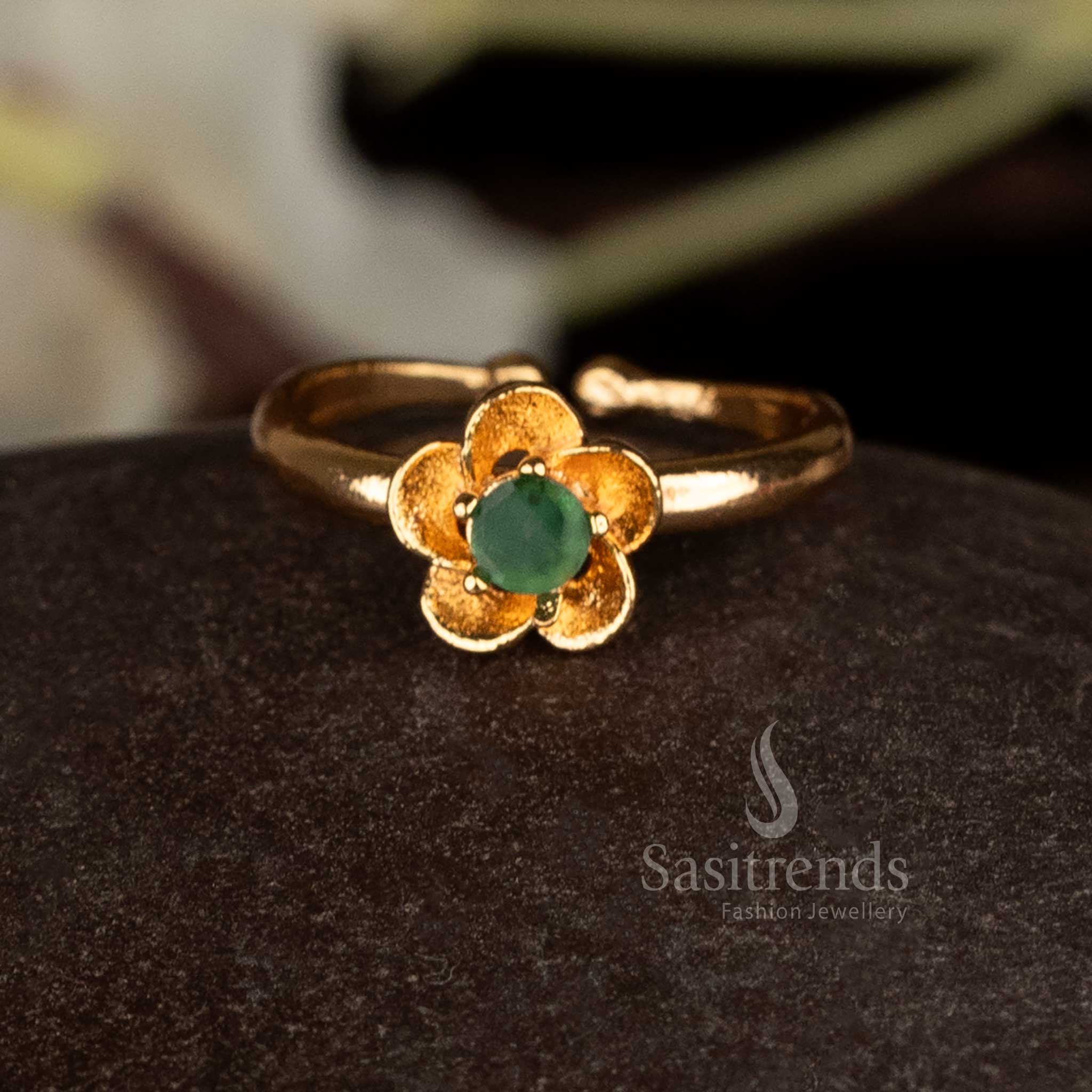 Guaranteed Impon Addigai Pachaloga Micro Gold Plated AD Stone Floral Rings | Real Gold Look - Image 4