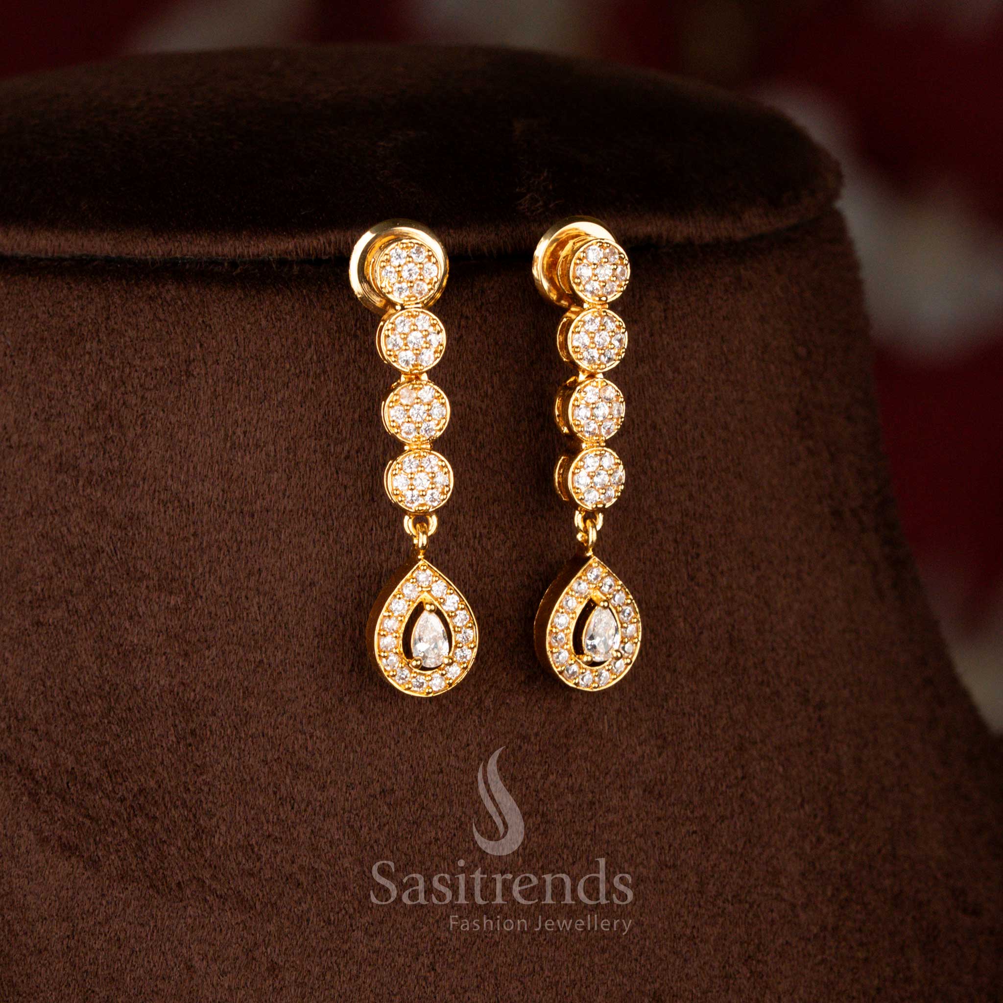 Beautiful Micro Gold Plated American Diamond Circular Necklace Set with Teardrop Pendant – One Gram Jewellery with 24 Carat Gold Finish - Image 3