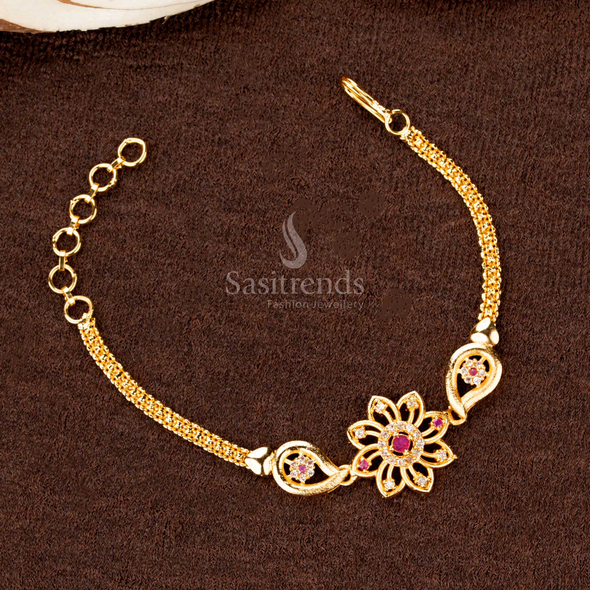 Guaranteed Micro Gold Plated AD Stone Studded Bracelet Collection | Ruby & White Variations - Sasitrends - Image 12