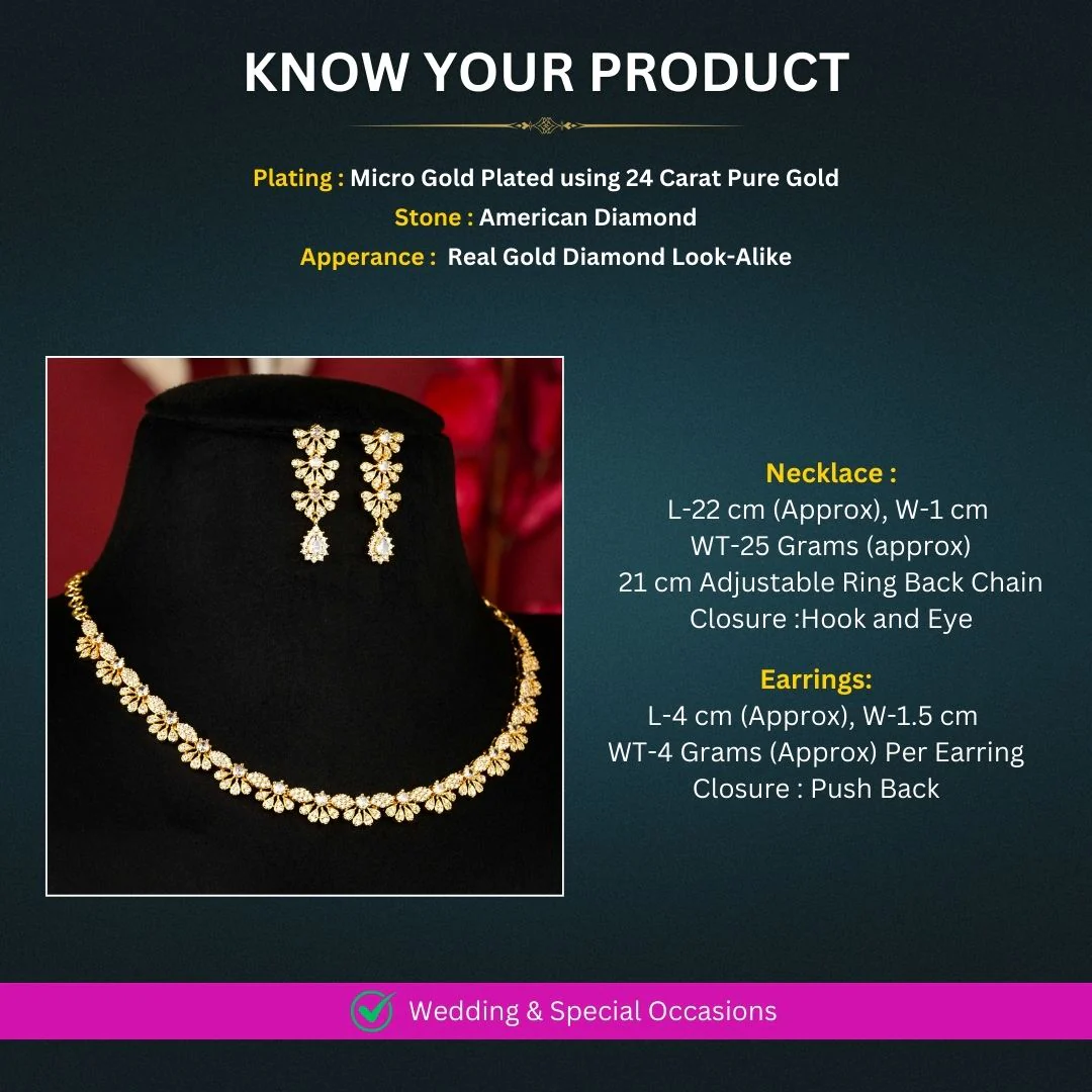 Traditional Micro Gold Plated American Diamond Stone Necklace Jewellery Set - Party & Wedding Wear - Sasitrends - Image 3
