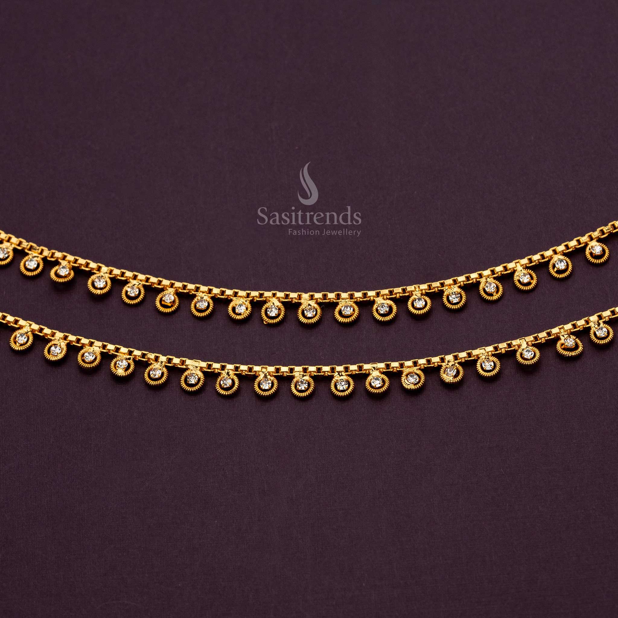 Elegant Micro Gold Plated Anklets with Shimmering AD Stones Studded - Sasitrends - Image 3