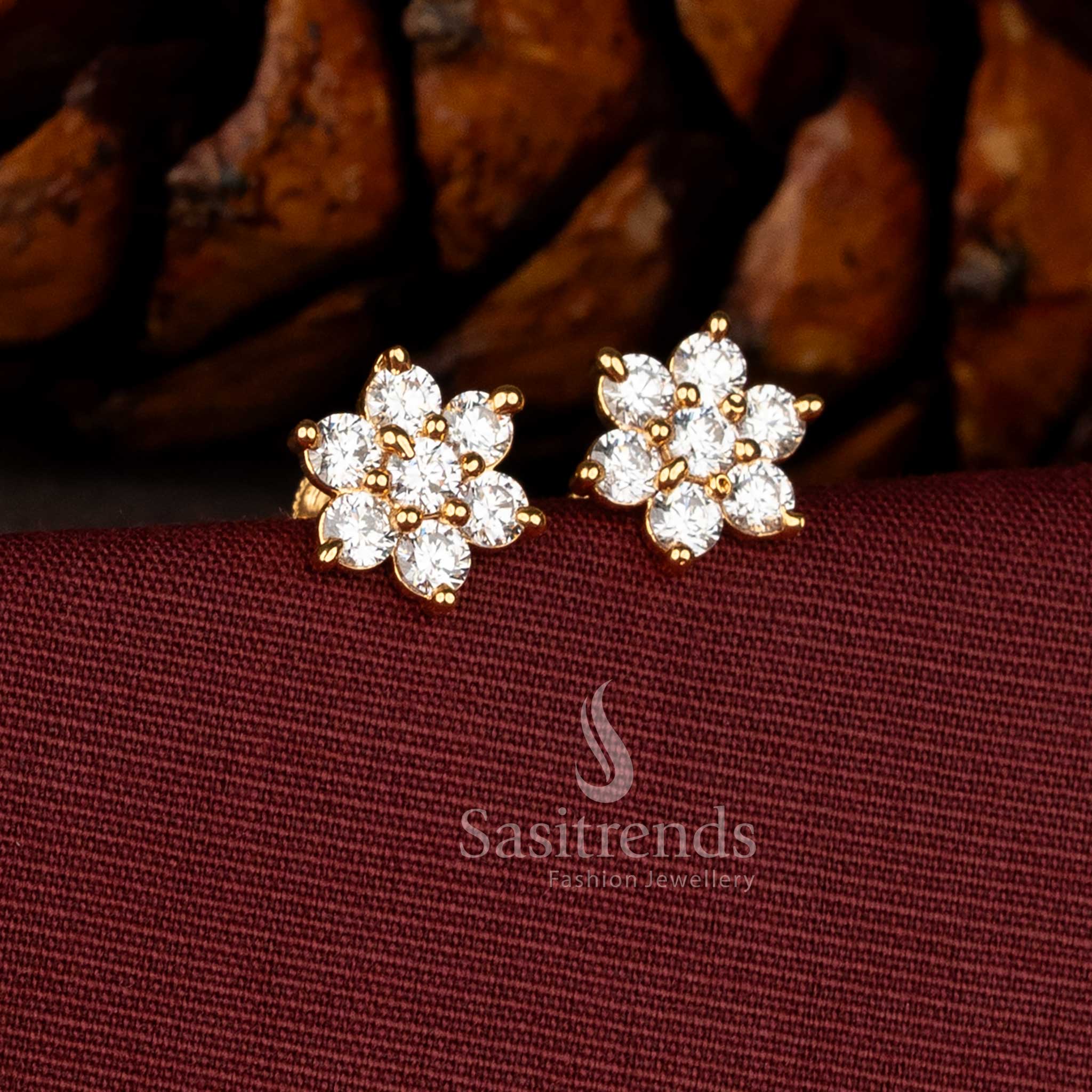 Guaranteed Micro Gold Plated American Diamond Floral Earrings – One Gram Jewellery with 24 Carat Gold Radiance - Image 2