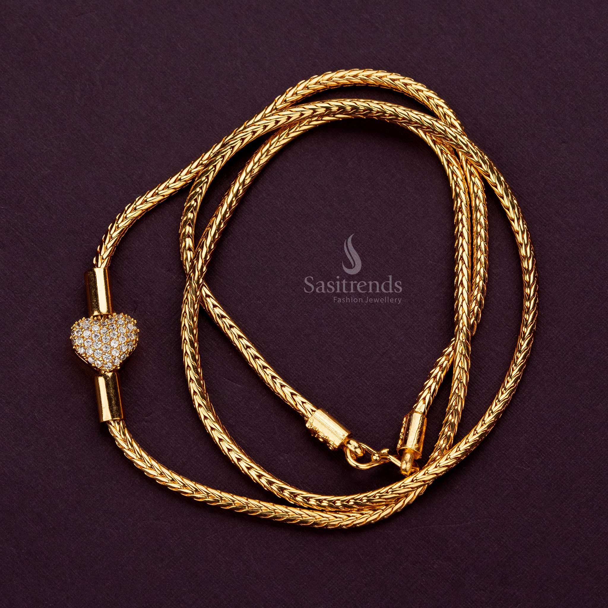 Traditional Micro Gold Plated Heart Designer Mugappu Chain with American Diamonds - Sasitrends - Image 6