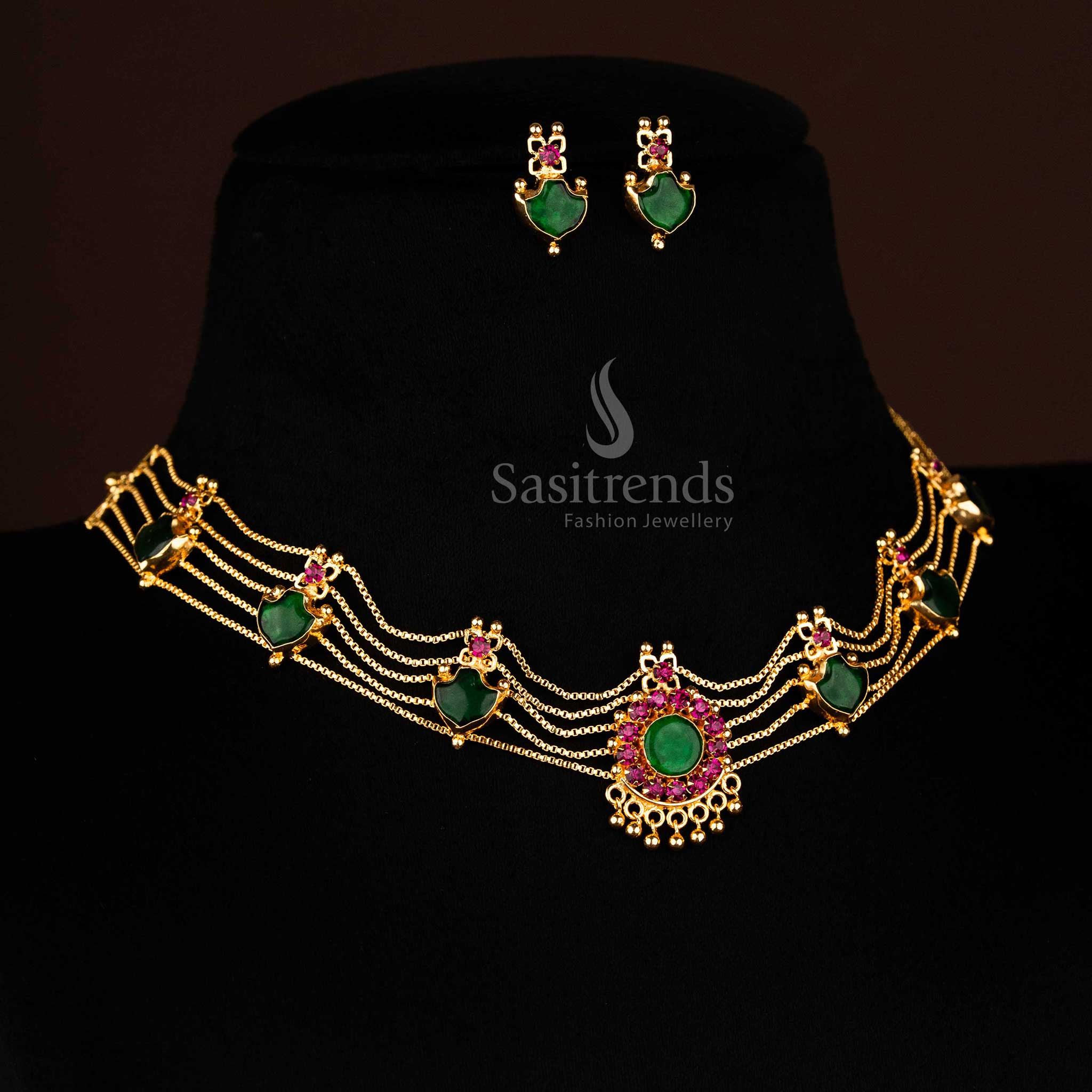 Sasitrends - One Gram Micro Gold Plated Kerala Palakka, Mango, Nagapadam Choker Necklace Jewellery Set - Image 10