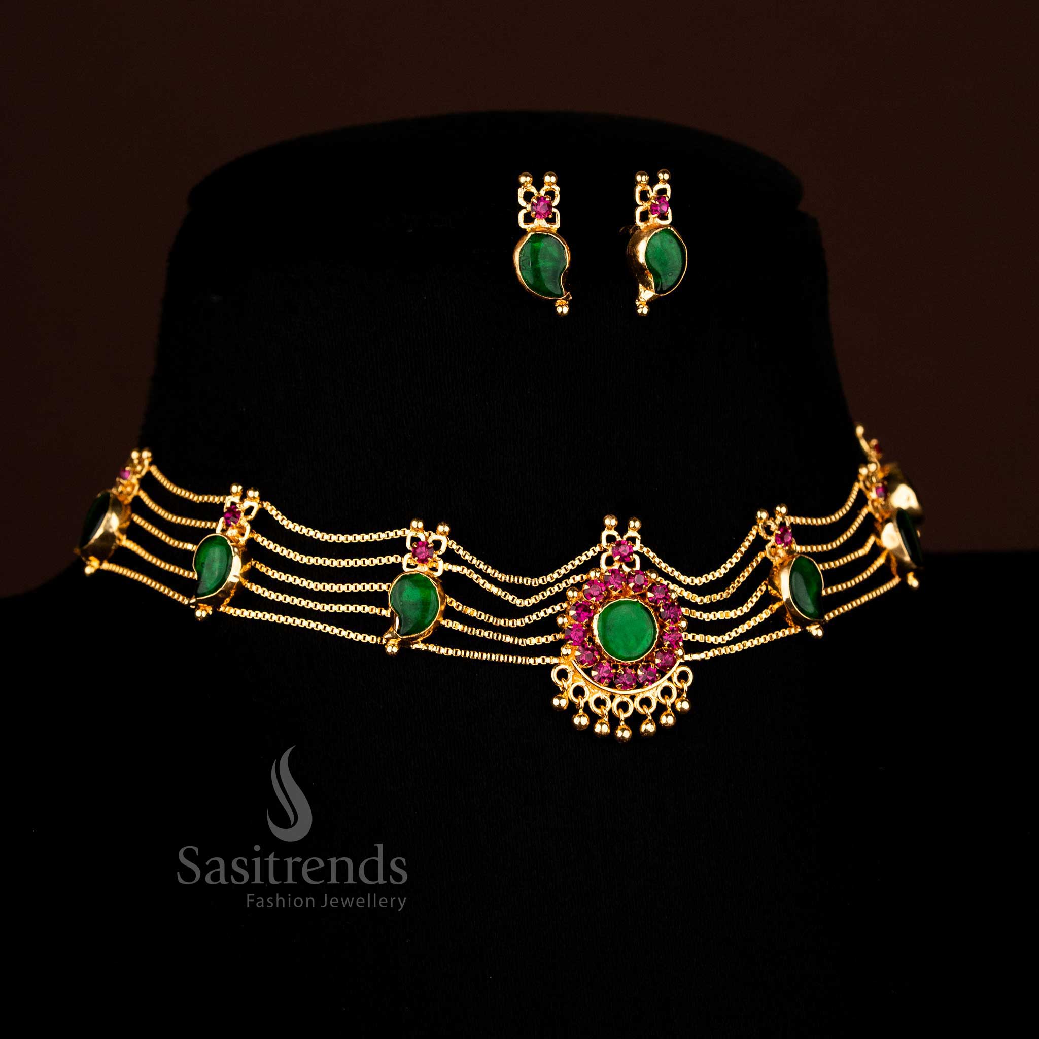 Sasitrends - One Gram Micro Gold Plated Kerala Palakka, Mango, Nagapadam Choker Necklace Jewellery Set - Image 11