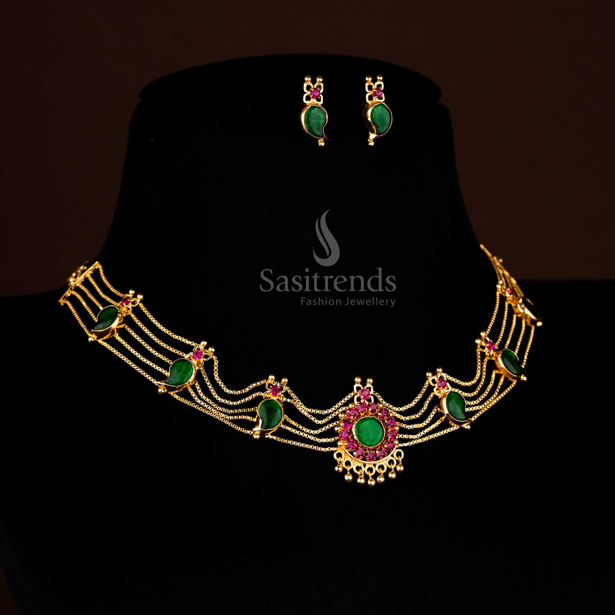 Sasitrends - One Gram Micro Gold Plated Kerala Palakka, Mango, Nagapadam Choker Necklace Jewellery Set - Image 14