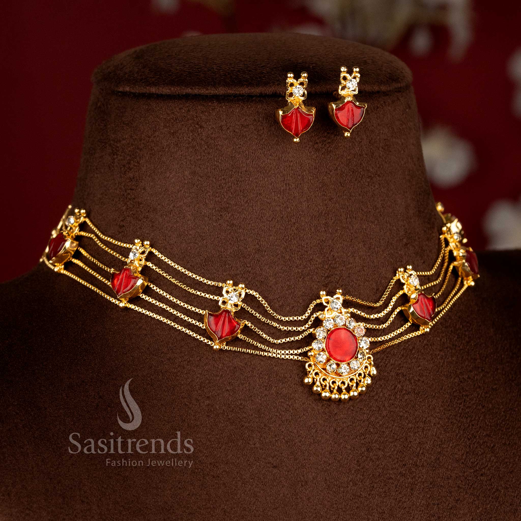 Sasitrends - One Gram Micro Gold Plated Kerala Palakka, Mango, Nagapadam Choker Necklace Jewellery Set - Image 16