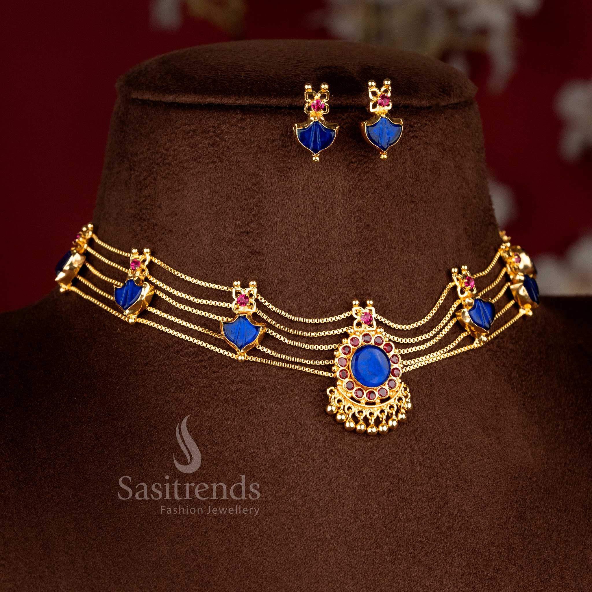 Sasitrends - One Gram Micro Gold Plated Kerala Palakka, Mango, Nagapadam Choker Necklace Jewellery Set - Image 18