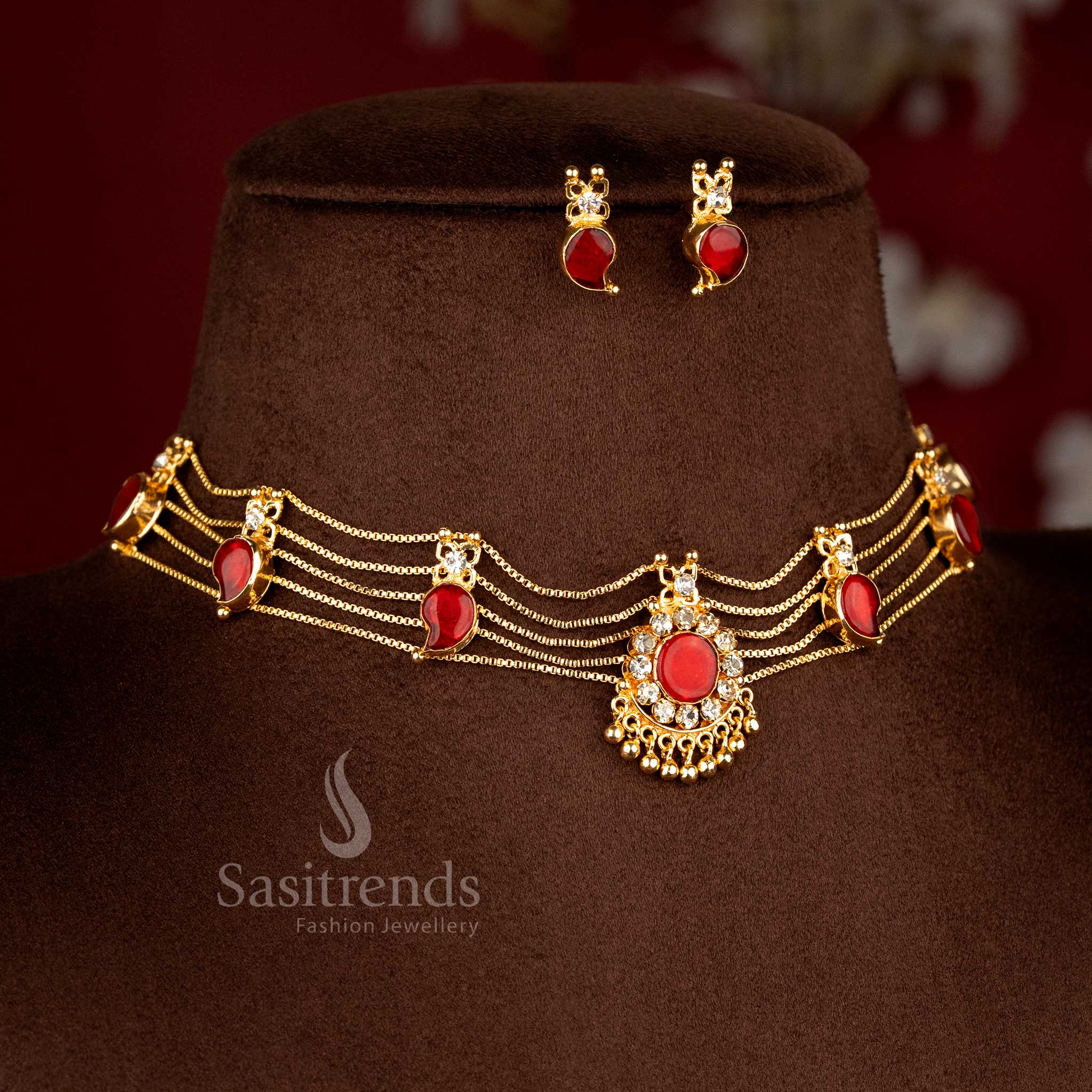 Sasitrends - One Gram Micro Gold Plated Kerala Palakka, Mango, Nagapadam Choker Necklace Jewellery Set - Image 21