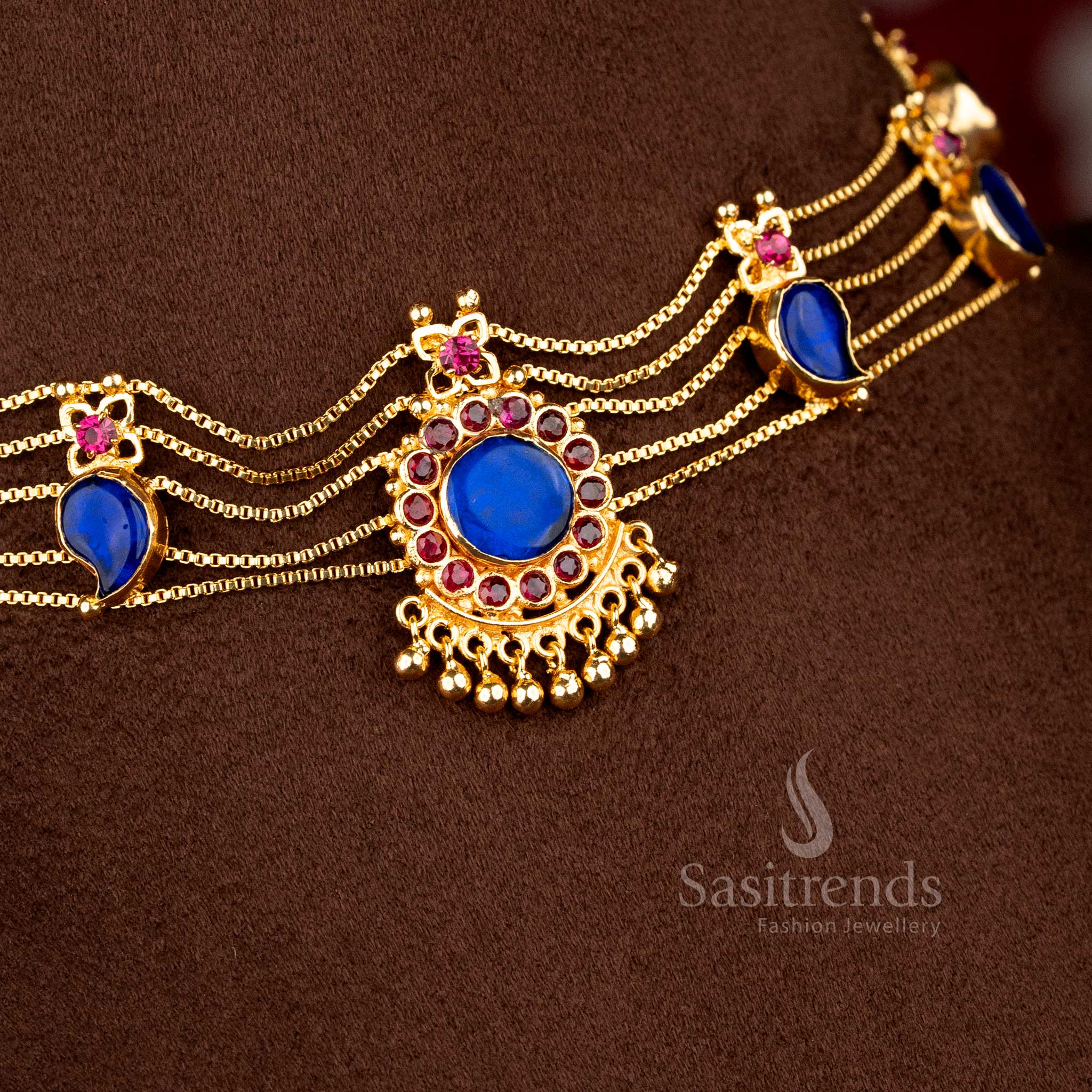 Sasitrends - One Gram Micro Gold Plated Kerala Palakka, Mango, Nagapadam Choker Necklace Jewellery Set - Image 22