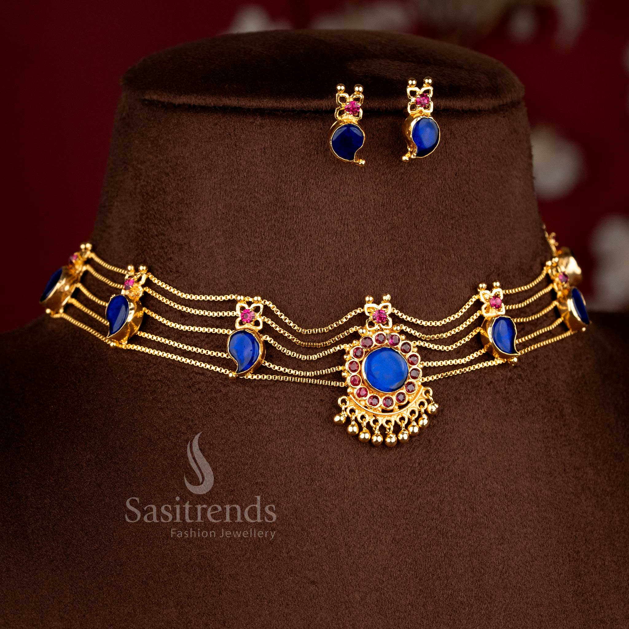 Sasitrends - One Gram Micro Gold Plated Kerala Palakka, Mango, Nagapadam Choker Necklace Jewellery Set - Image 23