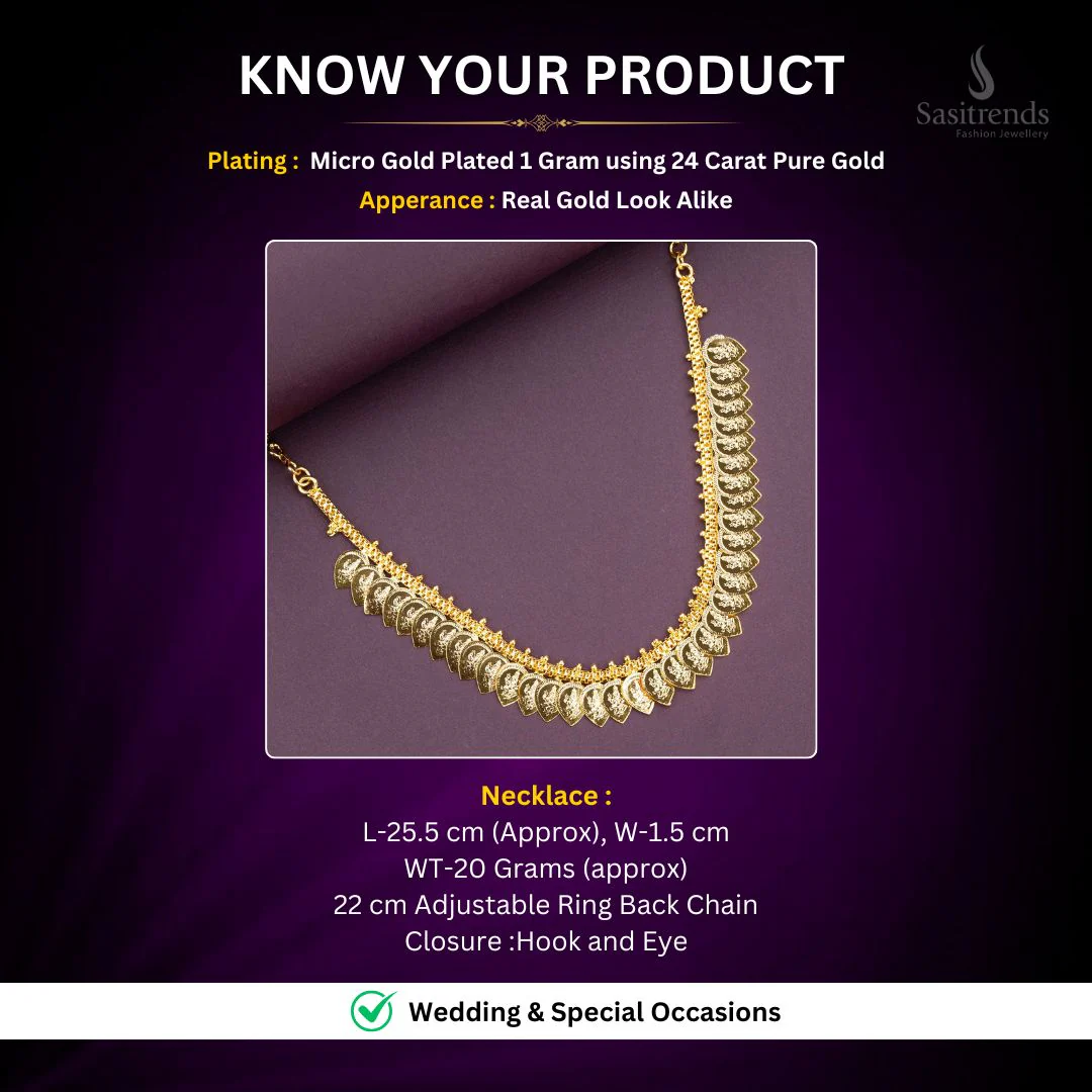 Kerala Style Lakshmi Leaf Coin Necklace - Micro Gold Plated, One Gram Gold Look | Sasitrends - Image 2