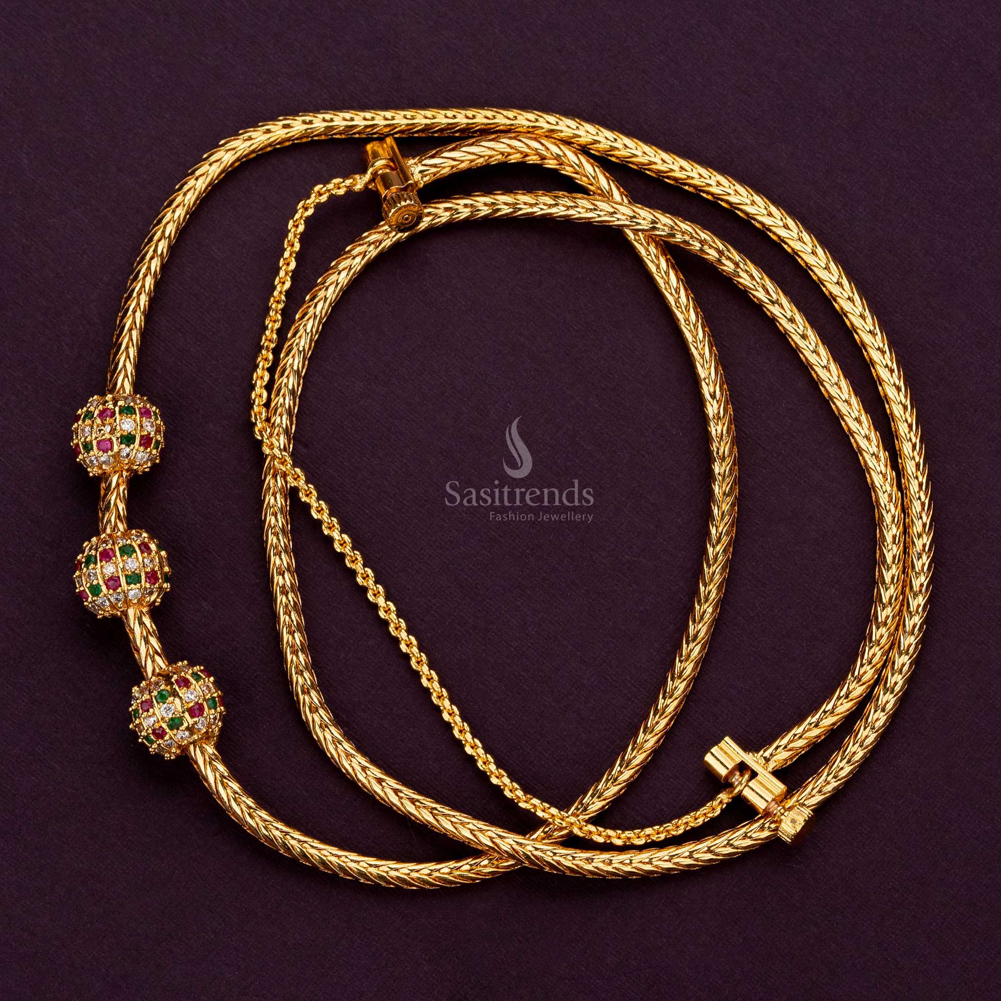 24K Gold Finish Micro Gold Plated Mugappu Chain with AD Stones –  Sasitrends - Image 10