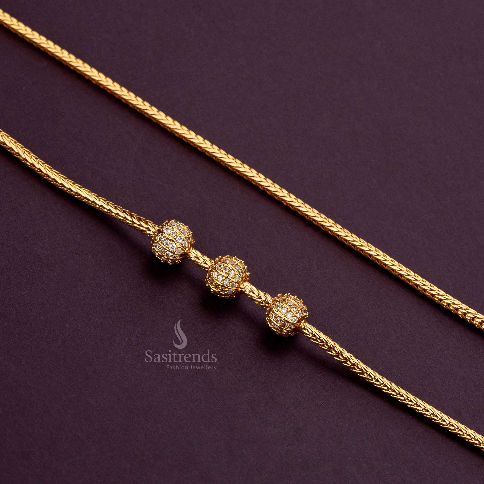 24K Gold Finish Micro Gold Plated Mugappu Chain with AD Stones –  Sasitrends - Image 2