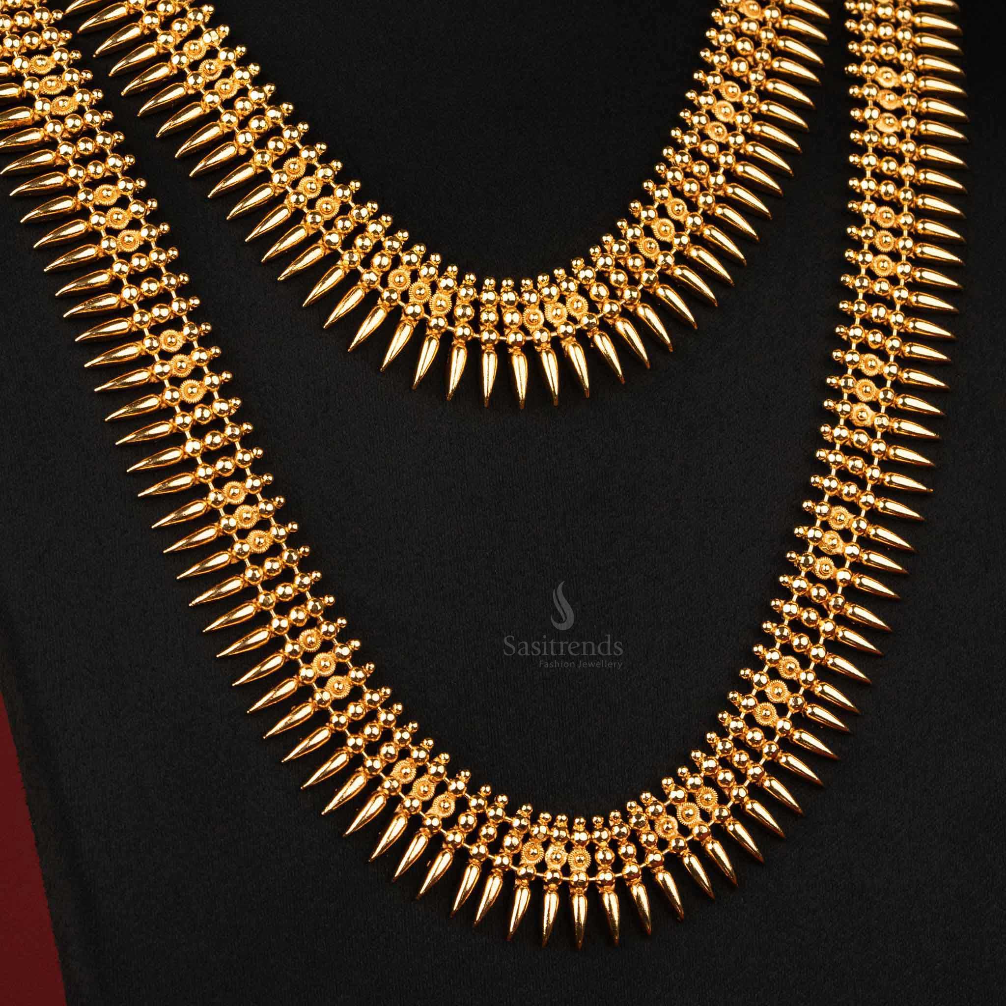 Sasitrends - One Gram 24 Carat Pure Gold Micro Plated Kerala Mullapoo Short and Long Combo Necklace Jeweler Set - Image 4