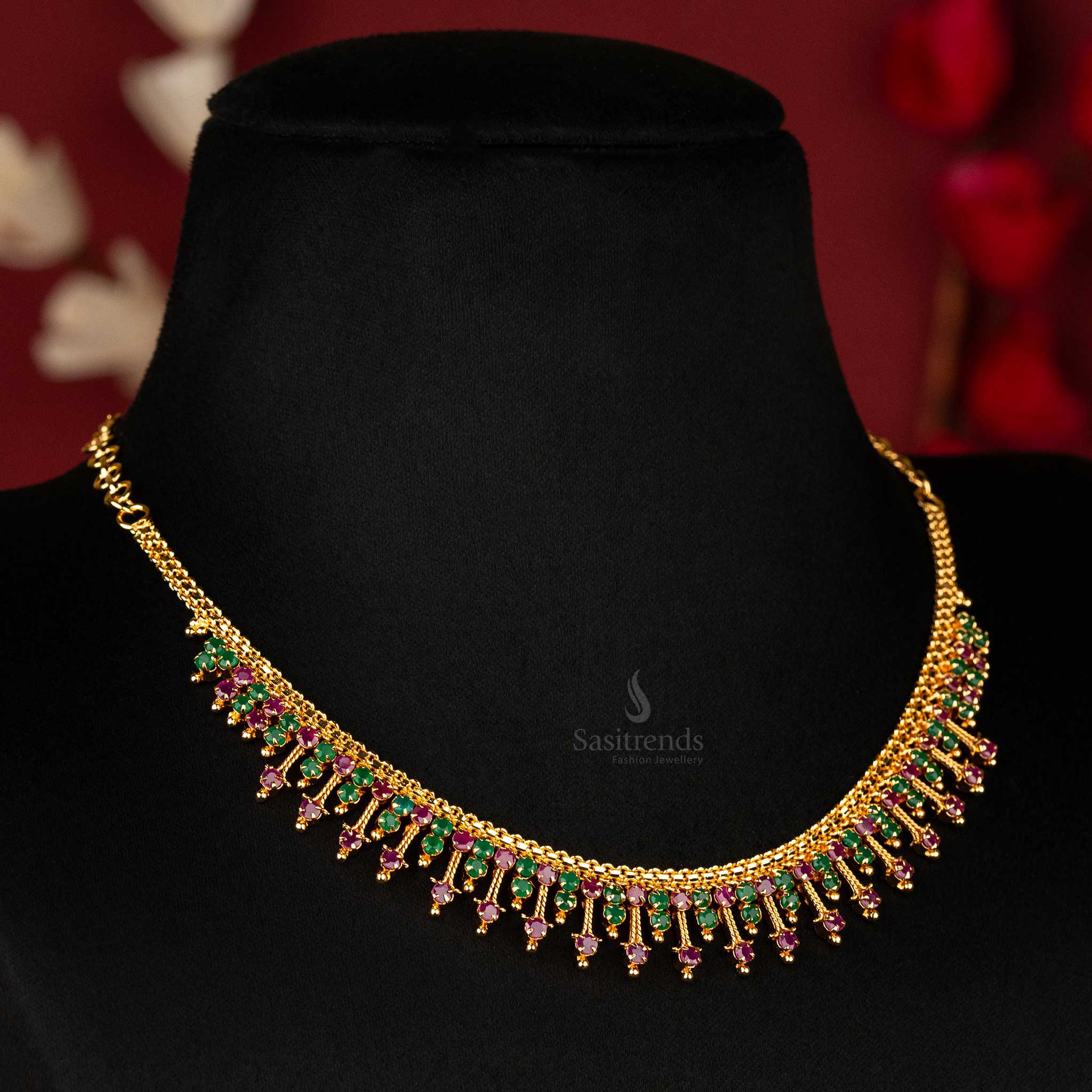 Sasitrends | Traditional Micro Gold-Plated AD Stone One Gram Kerala Style Necklace - Image 4