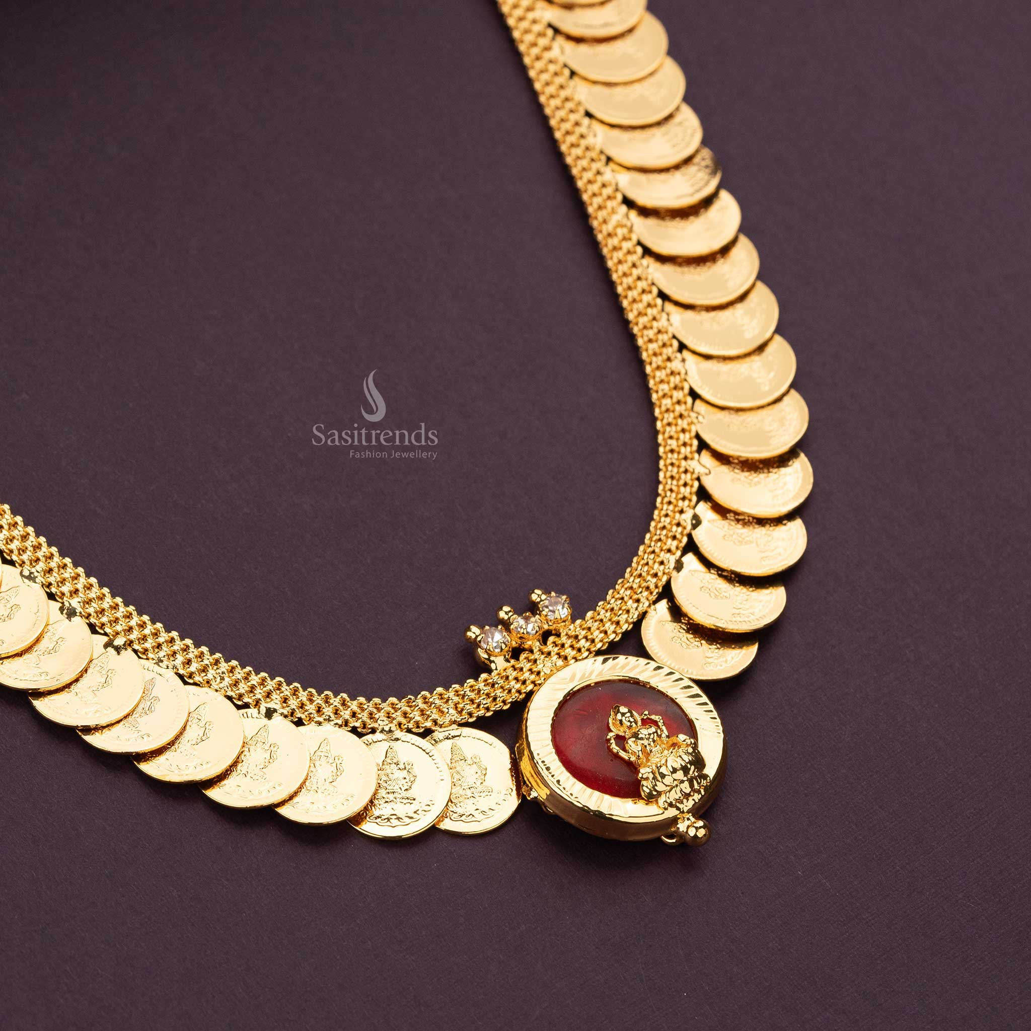 Sasitrends - One Gram Micro Gold Plated Lakshmi Coin Necklace with Round Palakka Lakshmi Pendant - Image 2