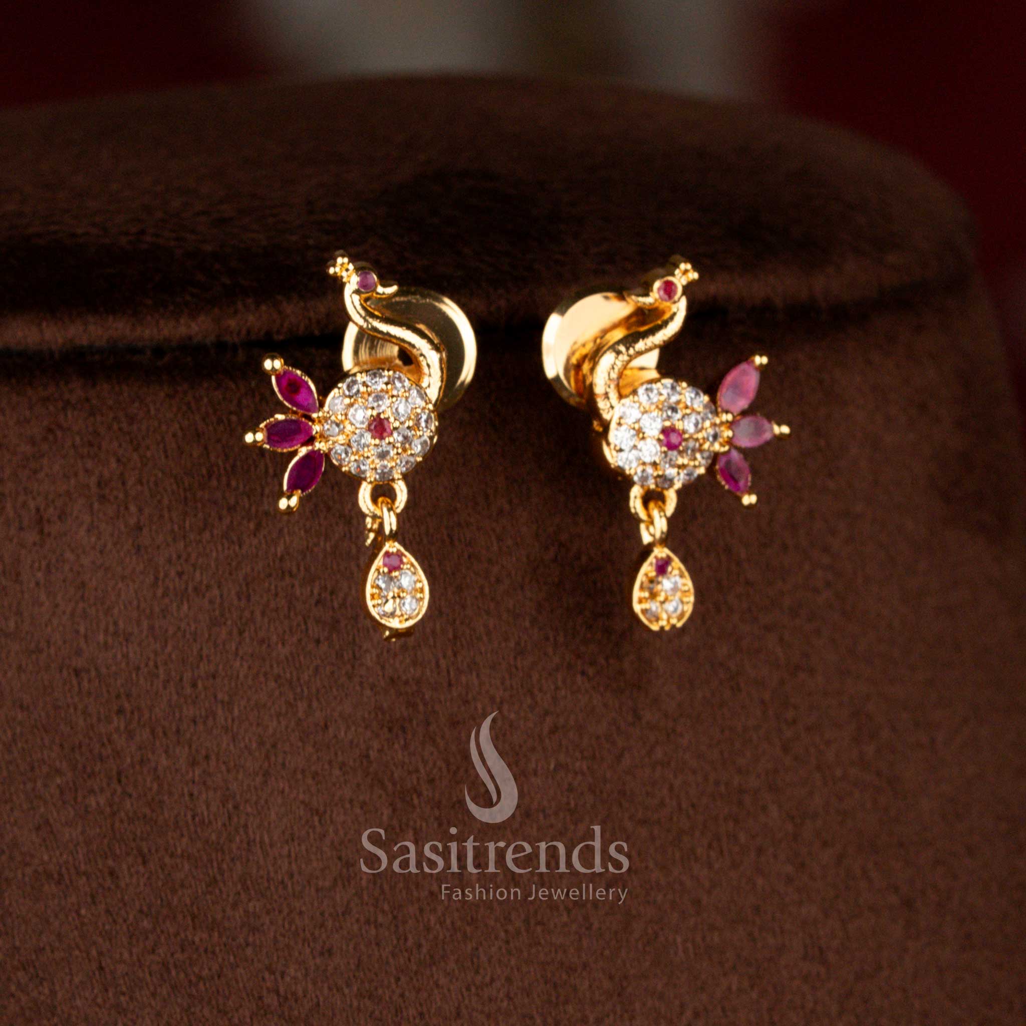 Guaranteed Micro Gold Plated Peacock Pendant Necklace Set with Sparkling American Diamonds – One Gram Jewellery - Image 14