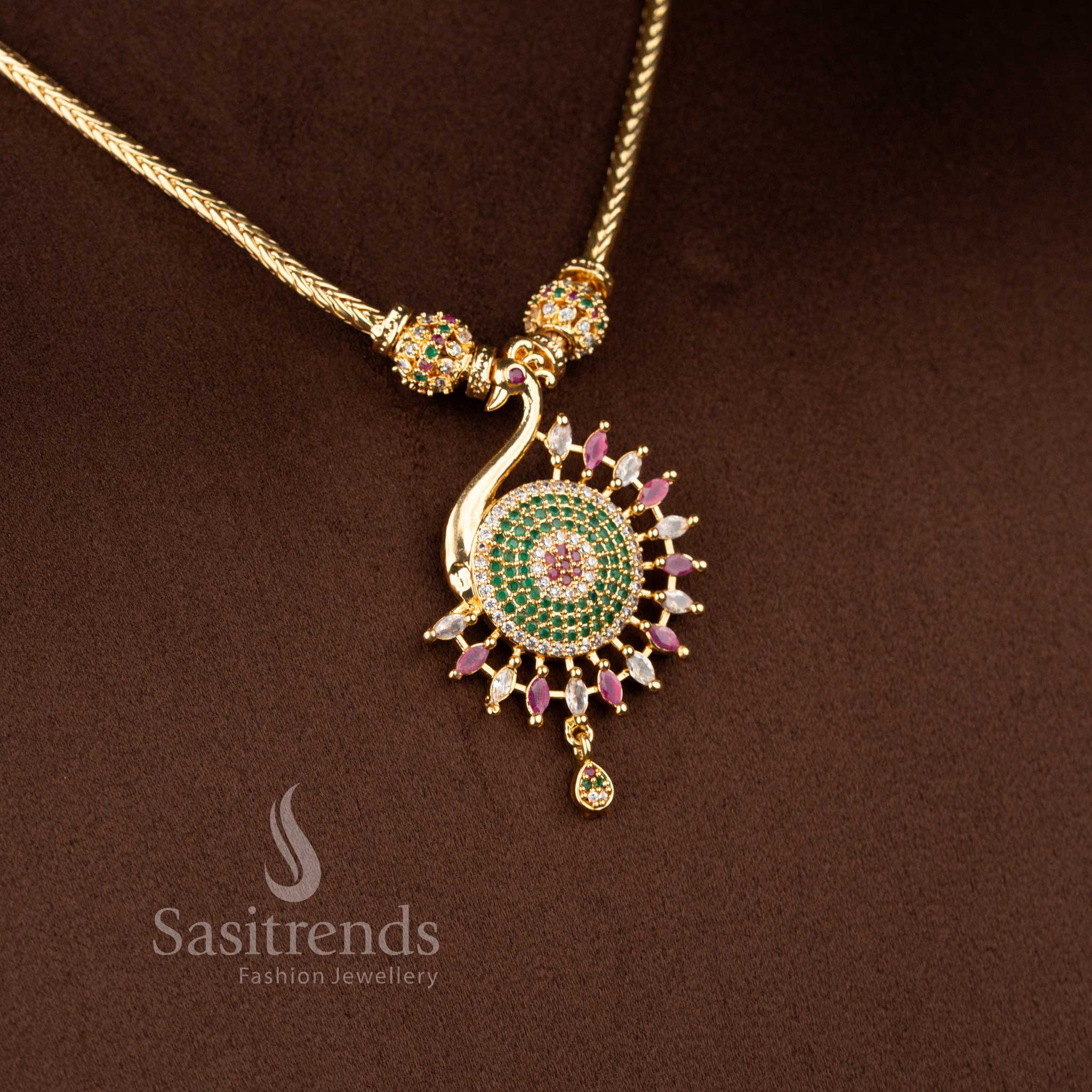 Guaranteed Micro Gold Plated Peacock Pendant Necklace Set with Sparkling American Diamonds – One Gram Jewellery - Image 7